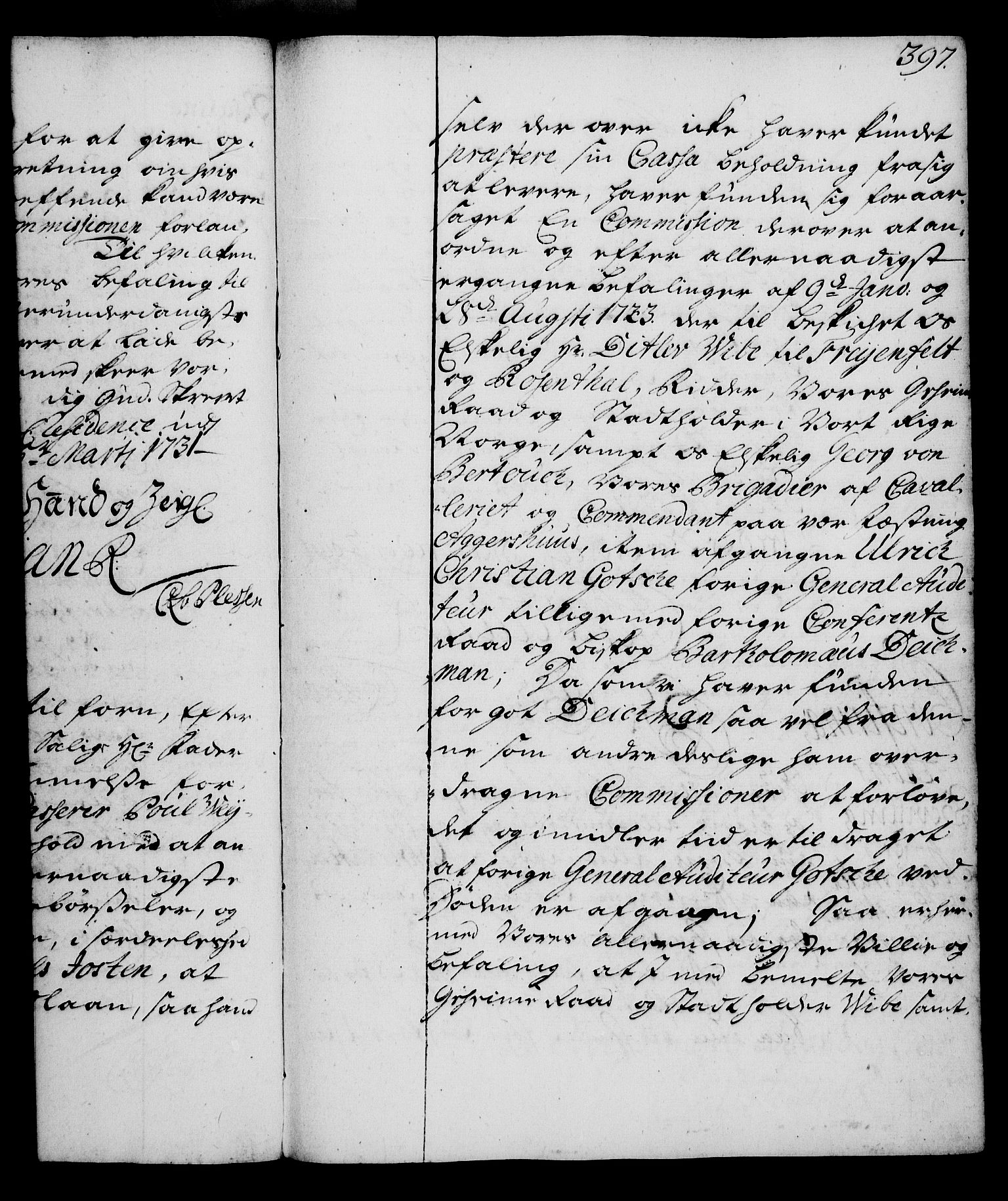 Rentekammeret, Kammerkanselliet, RA/EA-3111/G/Gg/Gga/L0003: Norsk ekspedisjonsprotokoll med register (merket RK 53.3), 1727-1734, s. 397