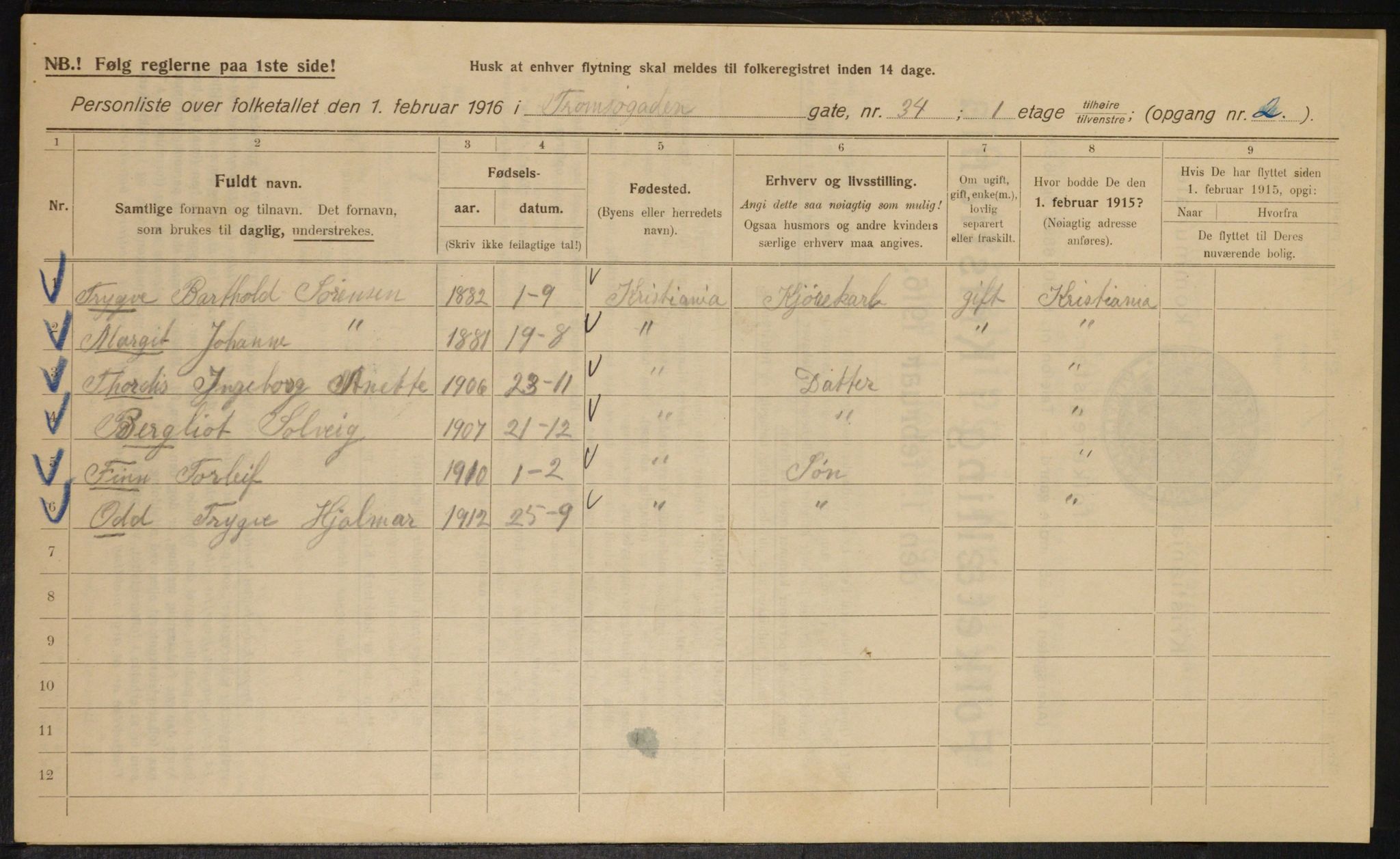 OBA, Kommunal folketelling 1.2.1916 for Kristiania, 1916, s. 119150