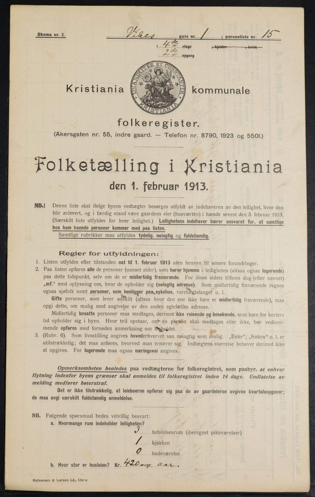 OBA, Kommunal folketelling 1.2.1913 for Kristiania, 1913, s. 122436