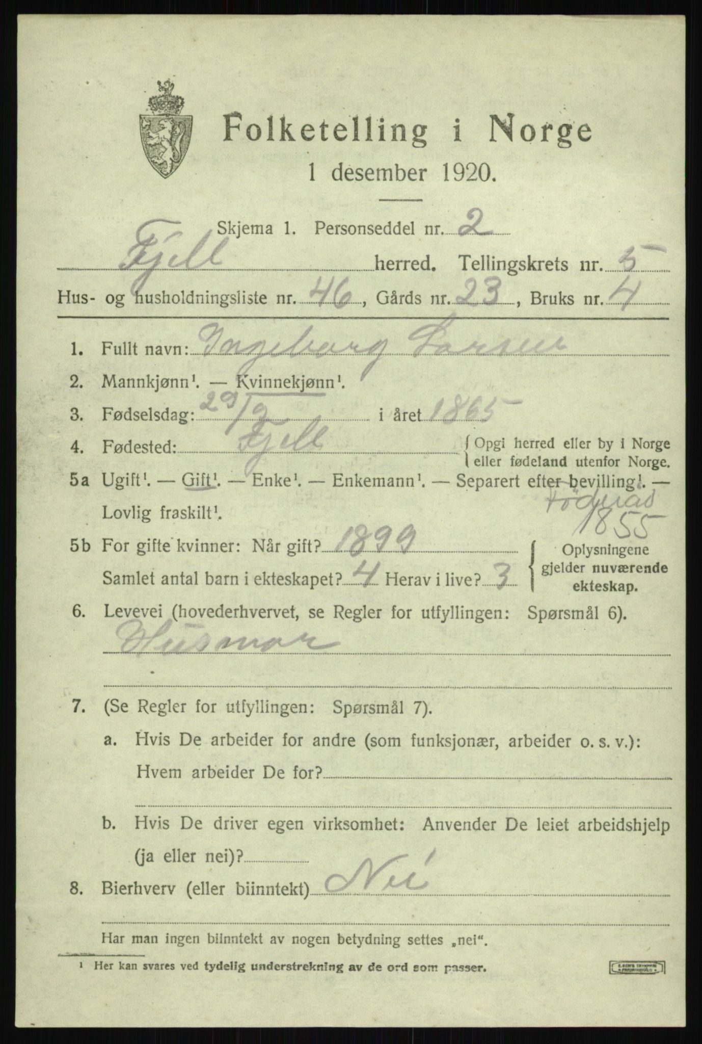 SAB, Folketelling 1920 for 1246 Fjell herred, 1920, s. 5056
