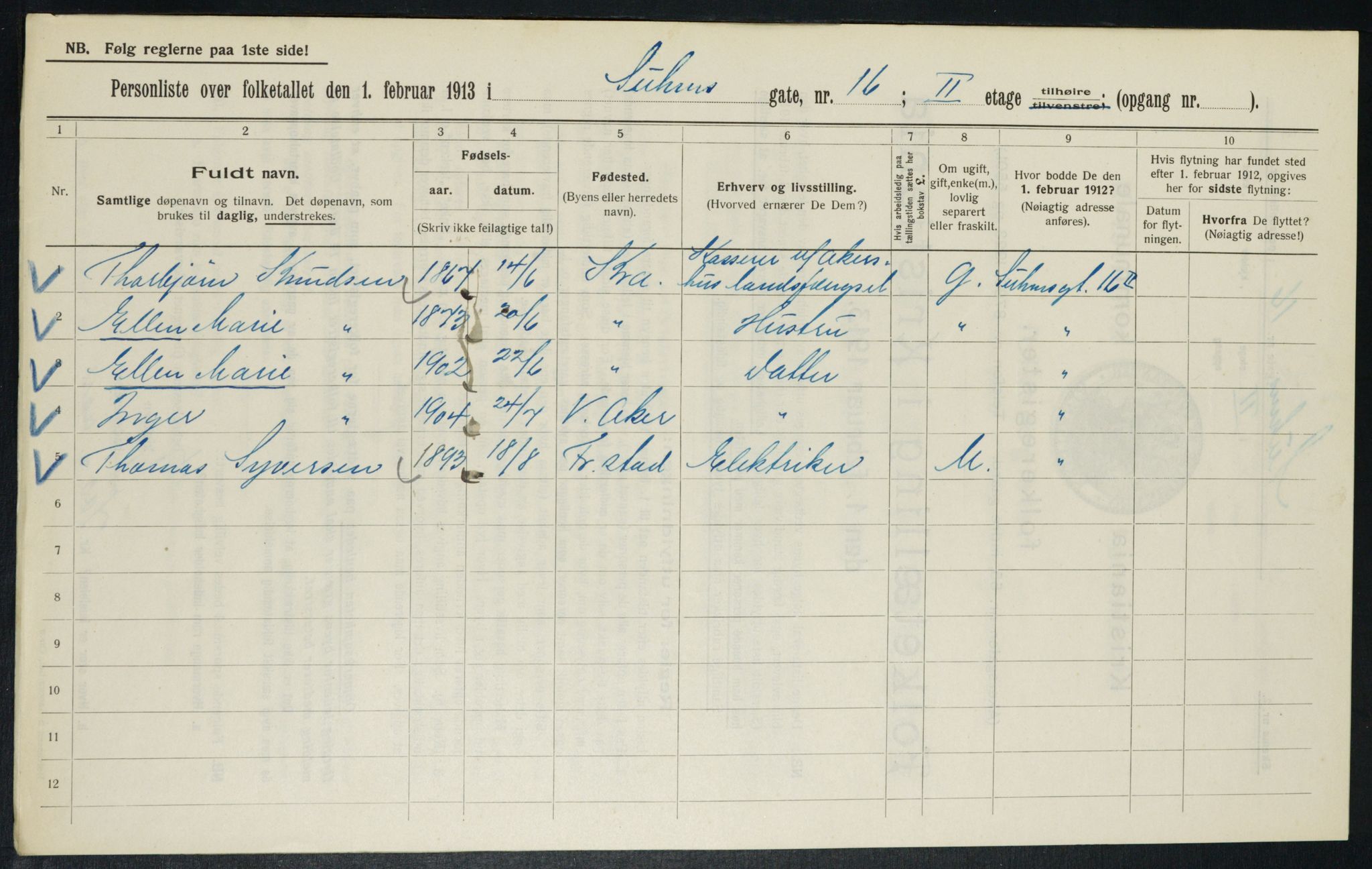 OBA, Kommunal folketelling 1.2.1913 for Kristiania, 1913, s. 104751