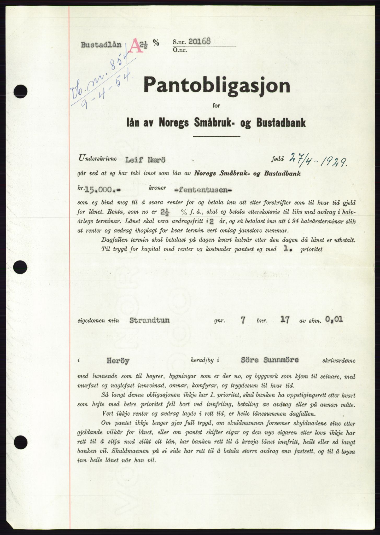 Søre Sunnmøre sorenskriveri, SAT/A-4122/1/2/2C/L0124: Pantebok nr. 12B, 1953-1954, Dagboknr: 854/1954