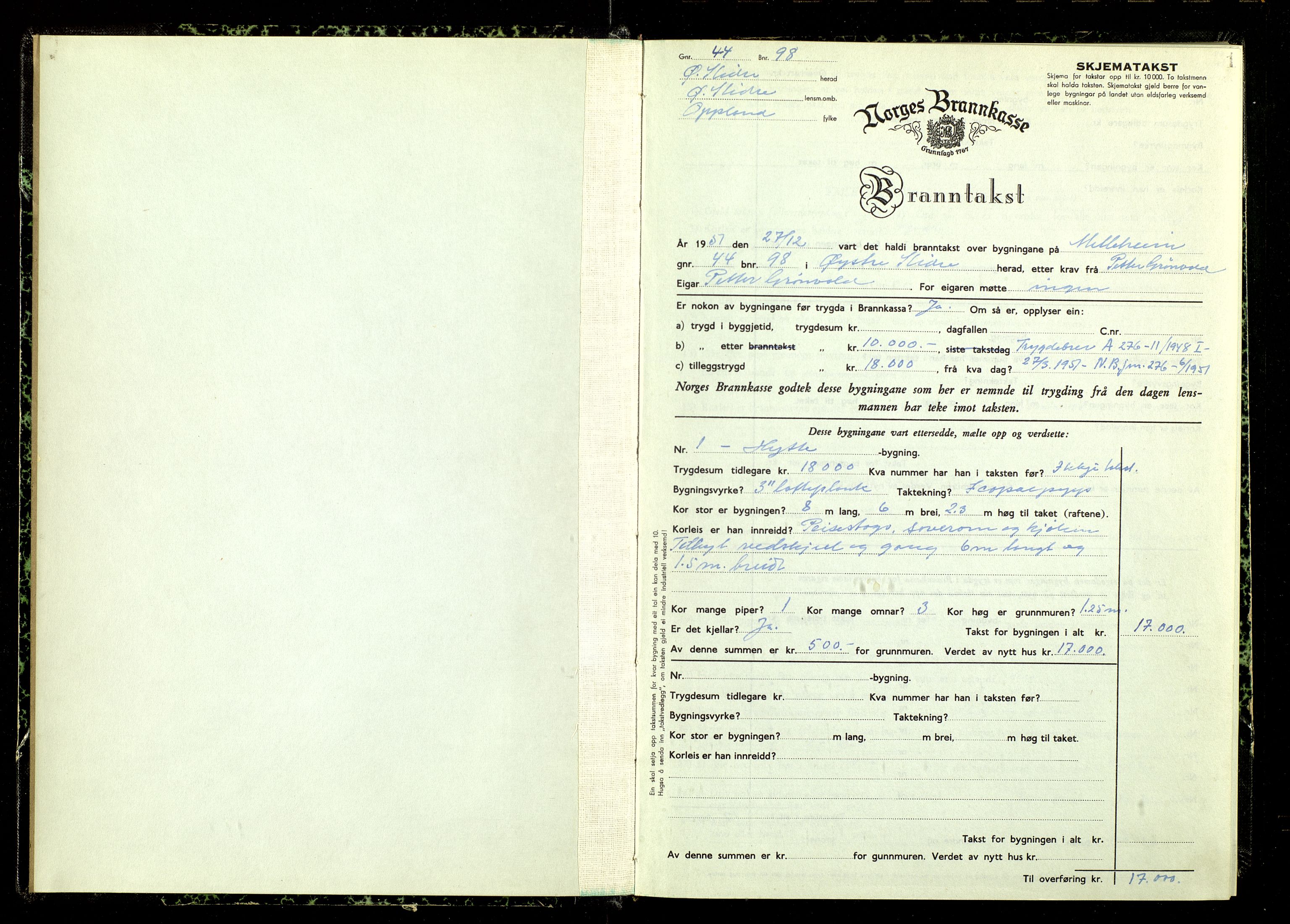 Norges Brannkasse, Øystre Slidre, AV/SAH-NBRANO-059/F/L0001: Branntakstprotokoll, 1951-1955