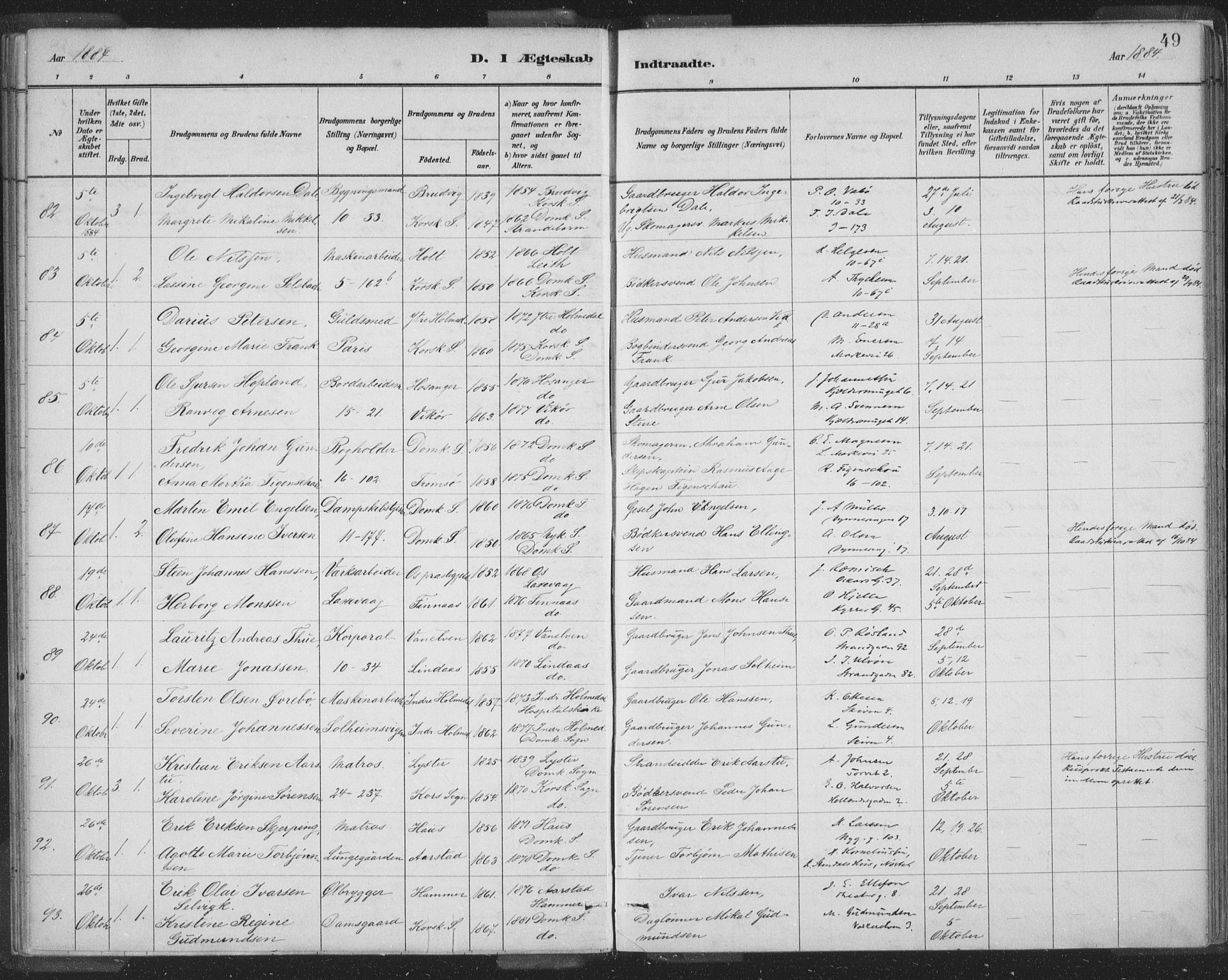 Domkirken sokneprestembete, AV/SAB-A-74801/H/Hab/L0032: Klokkerbok nr. D 4, 1880-1907, s. 49