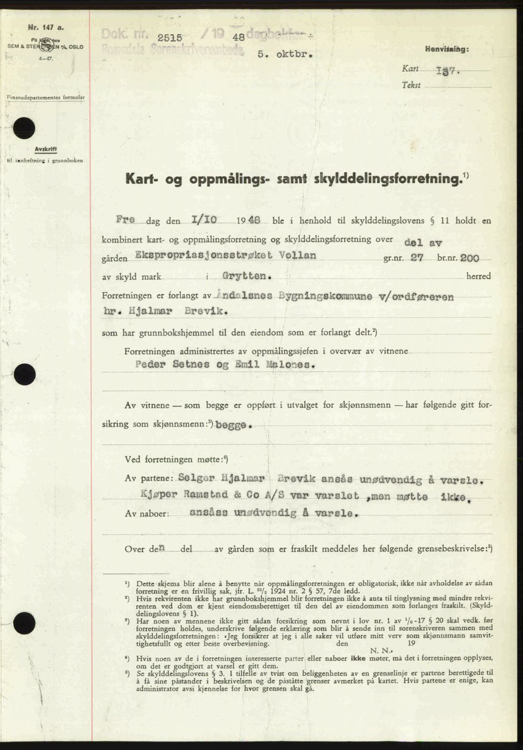 Romsdal sorenskriveri, SAT/A-4149/1/2/2C: Pantebok nr. A27, 1948-1948, Dagboknr: 2515/1948
