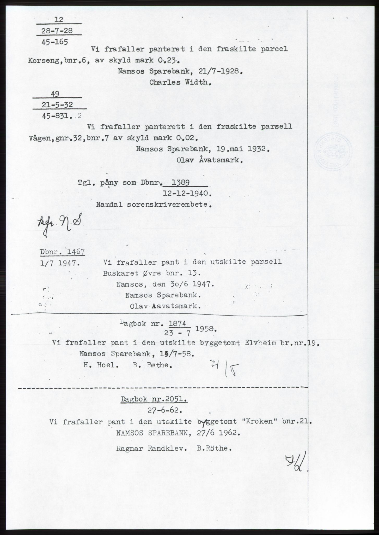 Namdal sorenskriveri, SAT/A-4133/1/2/2C: Pantebok nr. -, 1926-1930, Tingl.dato: 28.07.1928
