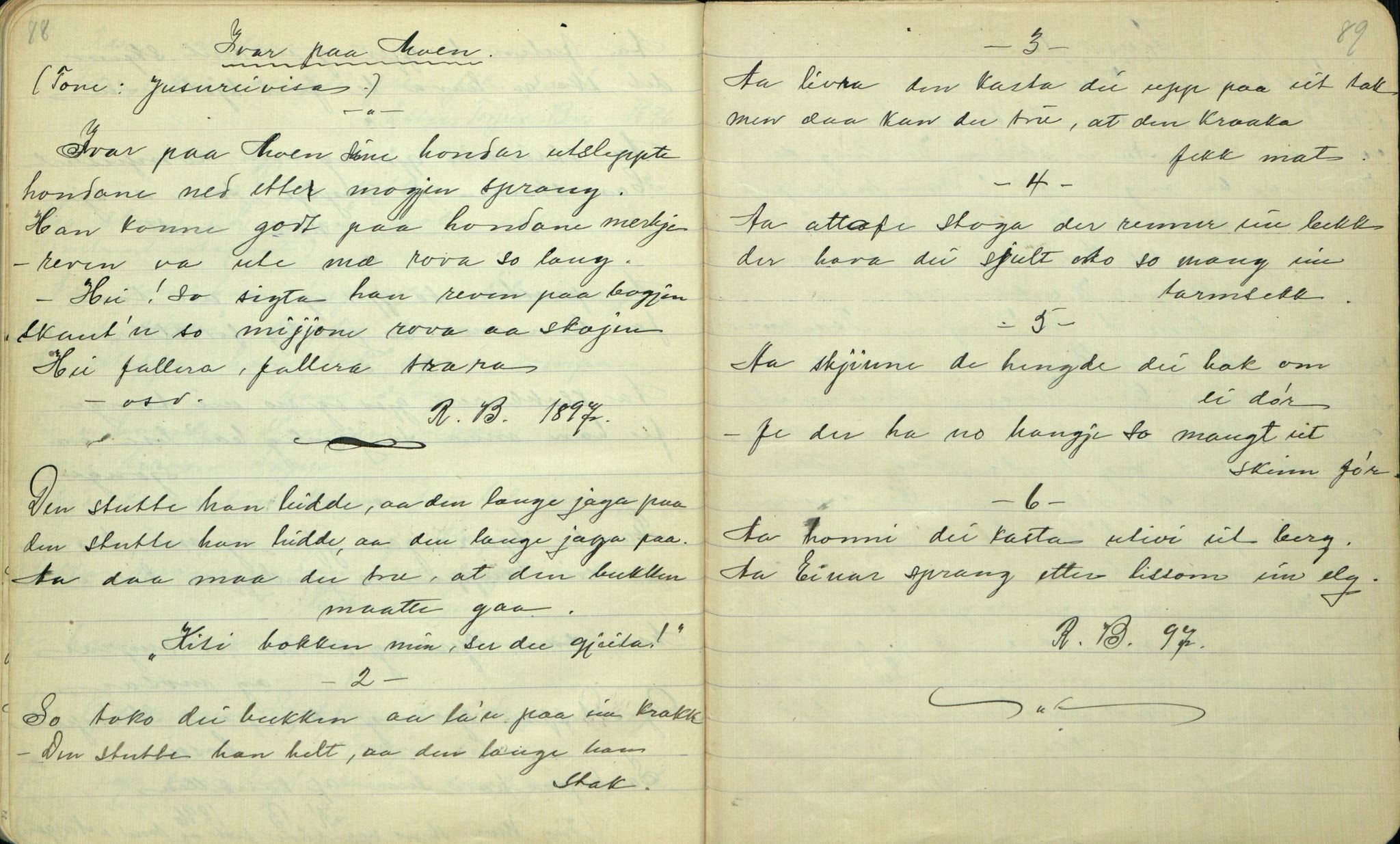 Rikard Berge, TEMU/TGM-A-1003/F/L0001/0005: 001-030 Innholdslister / 2. Erindringer om merkelige begivenheter, slegter, personligheder, 1900, s. 88-89