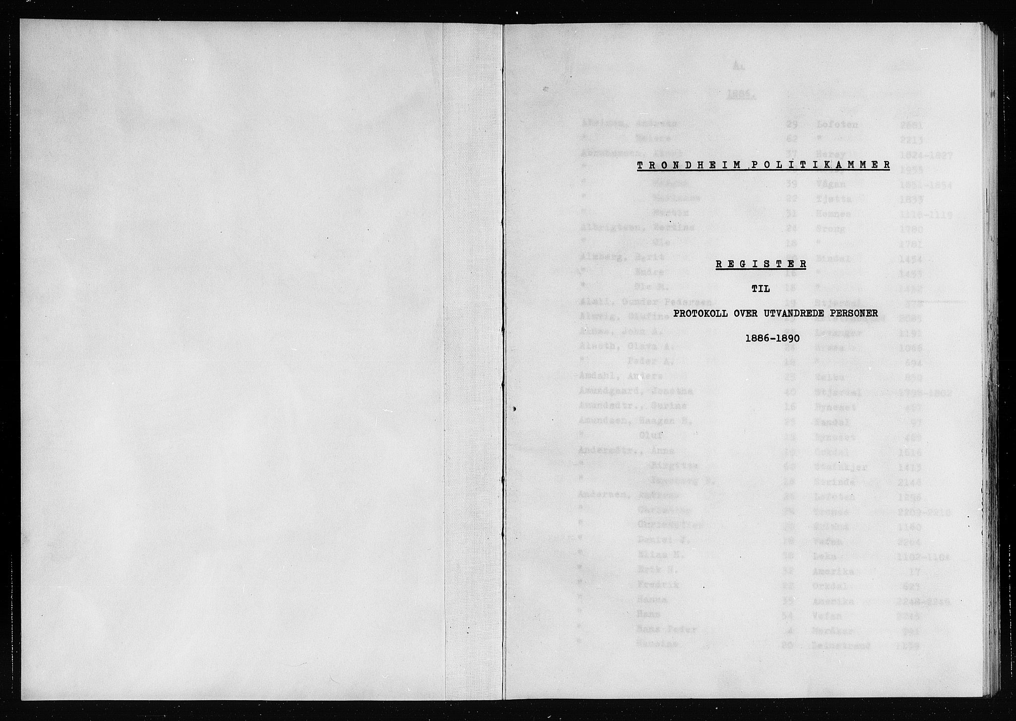 Trondheim politikammer, SAT/A-1887/1/32/L0019/0011: Registre til emigrantprotokollene / Etternavnsregister, 1886-1890