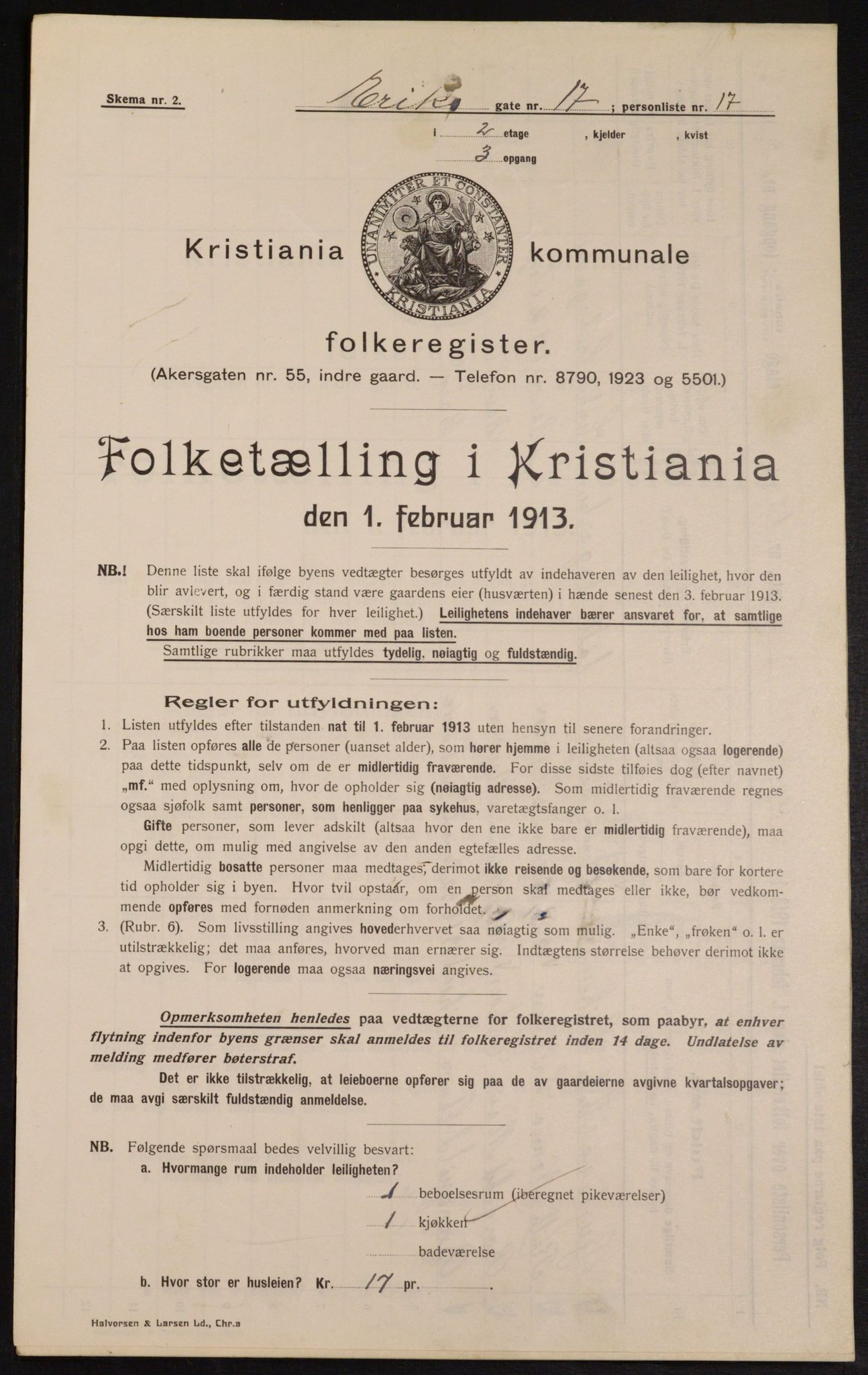 OBA, Kommunal folketelling 1.2.1913 for Kristiania, 1913, s. 20190