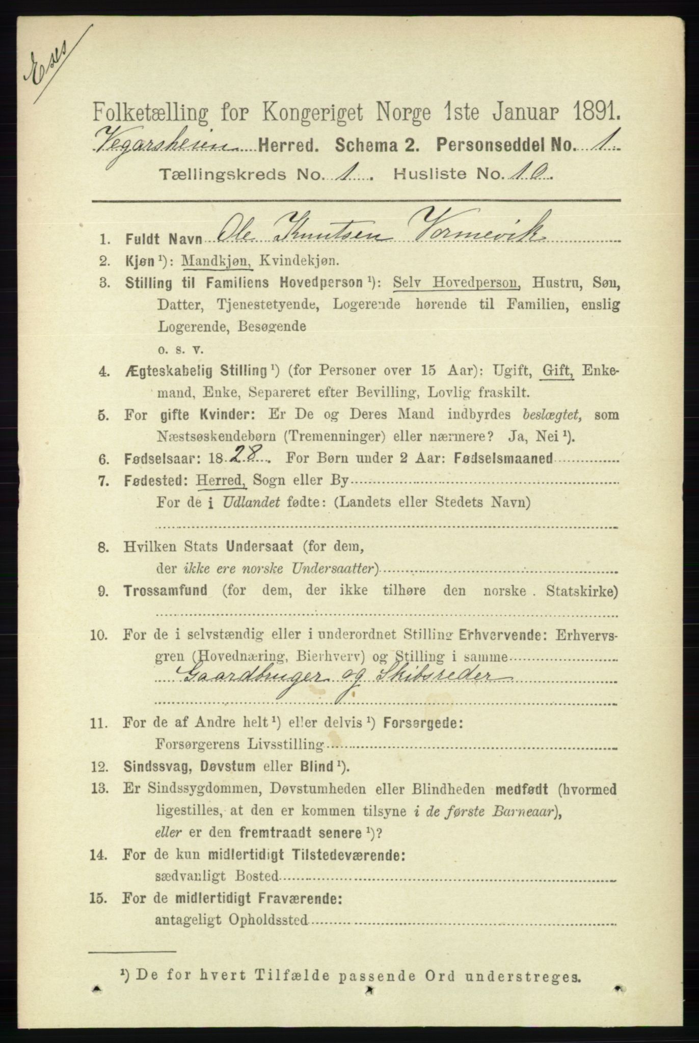 RA, Folketelling 1891 for Nedenes amt: Gjenparter av personsedler for beslektede ektefeller, menn, 1891, s. 3