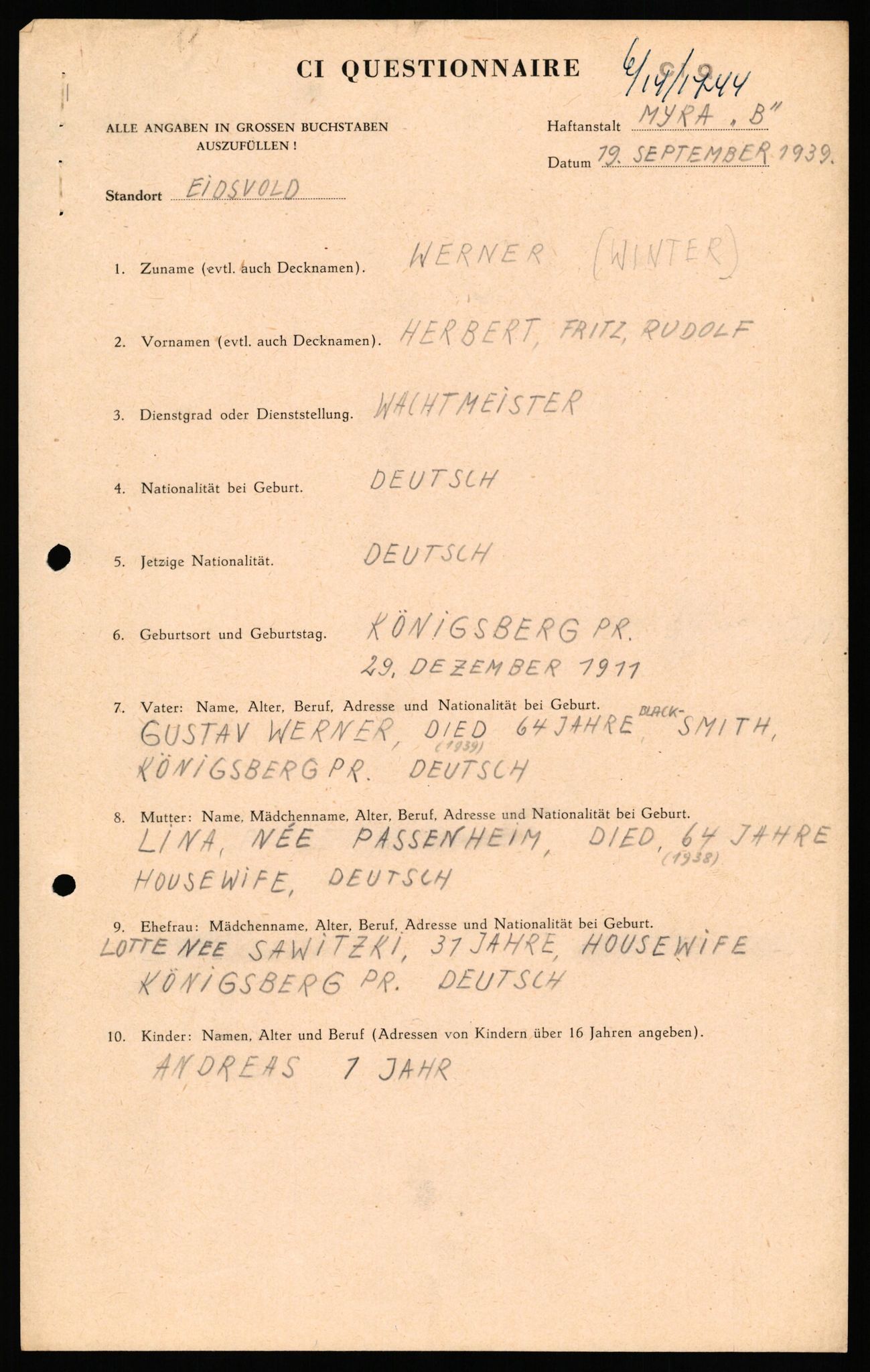 Forsvaret, Forsvarets overkommando II, AV/RA-RAFA-3915/D/Db/L0035: CI Questionaires. Tyske okkupasjonsstyrker i Norge. Tyskere., 1945-1946, s. 393