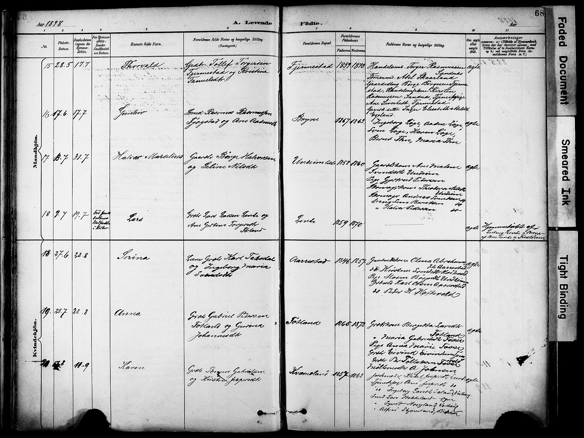 Lye sokneprestkontor, AV/SAST-A-101794/001/30BA/L0011: Ministerialbok nr. A 9, 1893-1903, s. 68