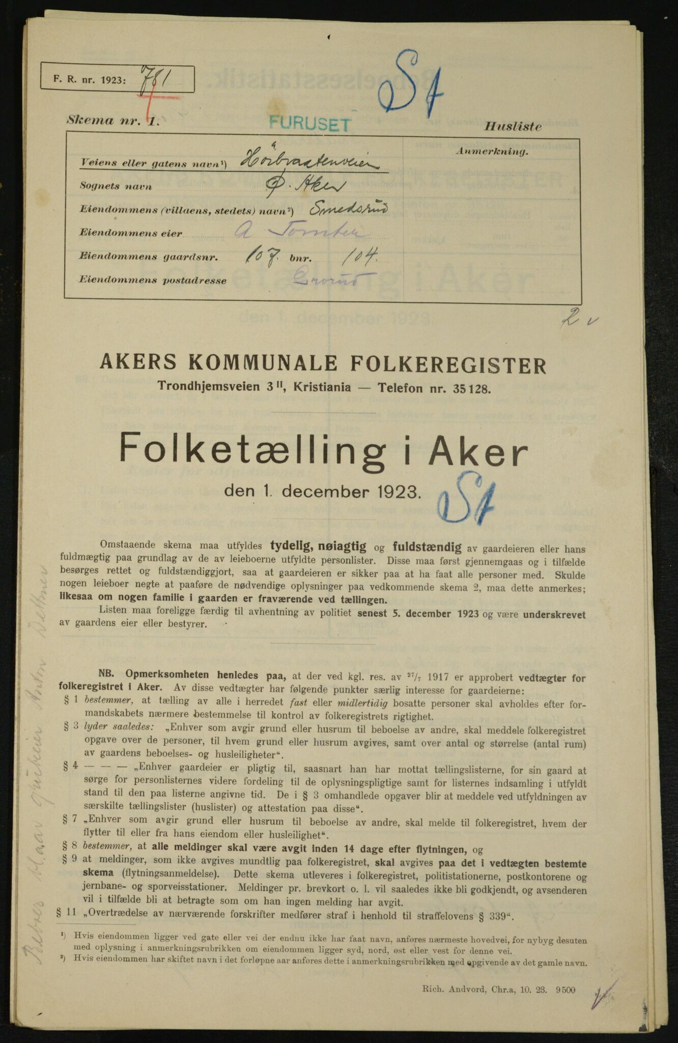 , Kommunal folketelling 1.12.1923 for Aker, 1923, s. 27748