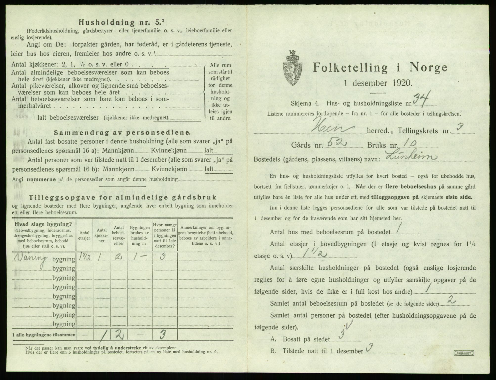 SAT, Folketelling 1920 for 1540 Hen herred, 1920, s. 284