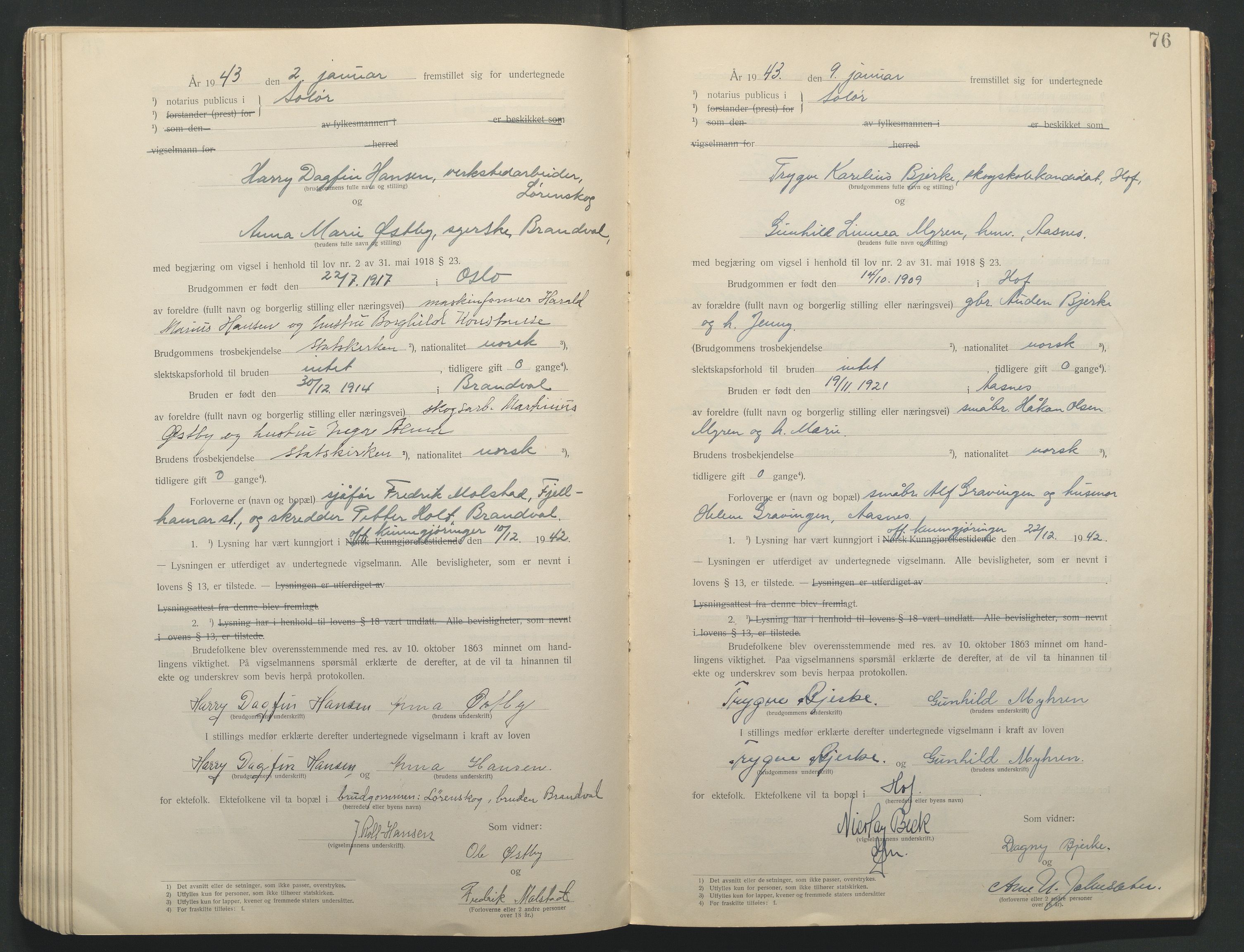 Solør tingrett, AV/SAH-TING-008/L/Lb/L0001: Vigselprotokoll, 1920-1943, s. 76