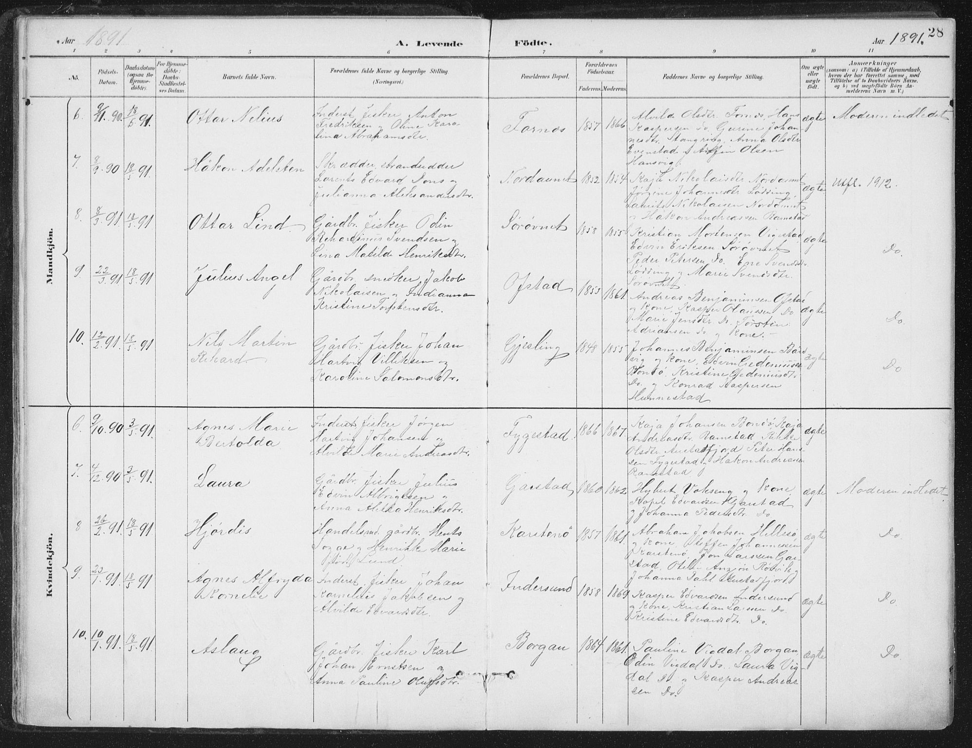 Ministerialprotokoller, klokkerbøker og fødselsregistre - Nord-Trøndelag, SAT/A-1458/786/L0687: Ministerialbok nr. 786A03, 1888-1898, s. 28