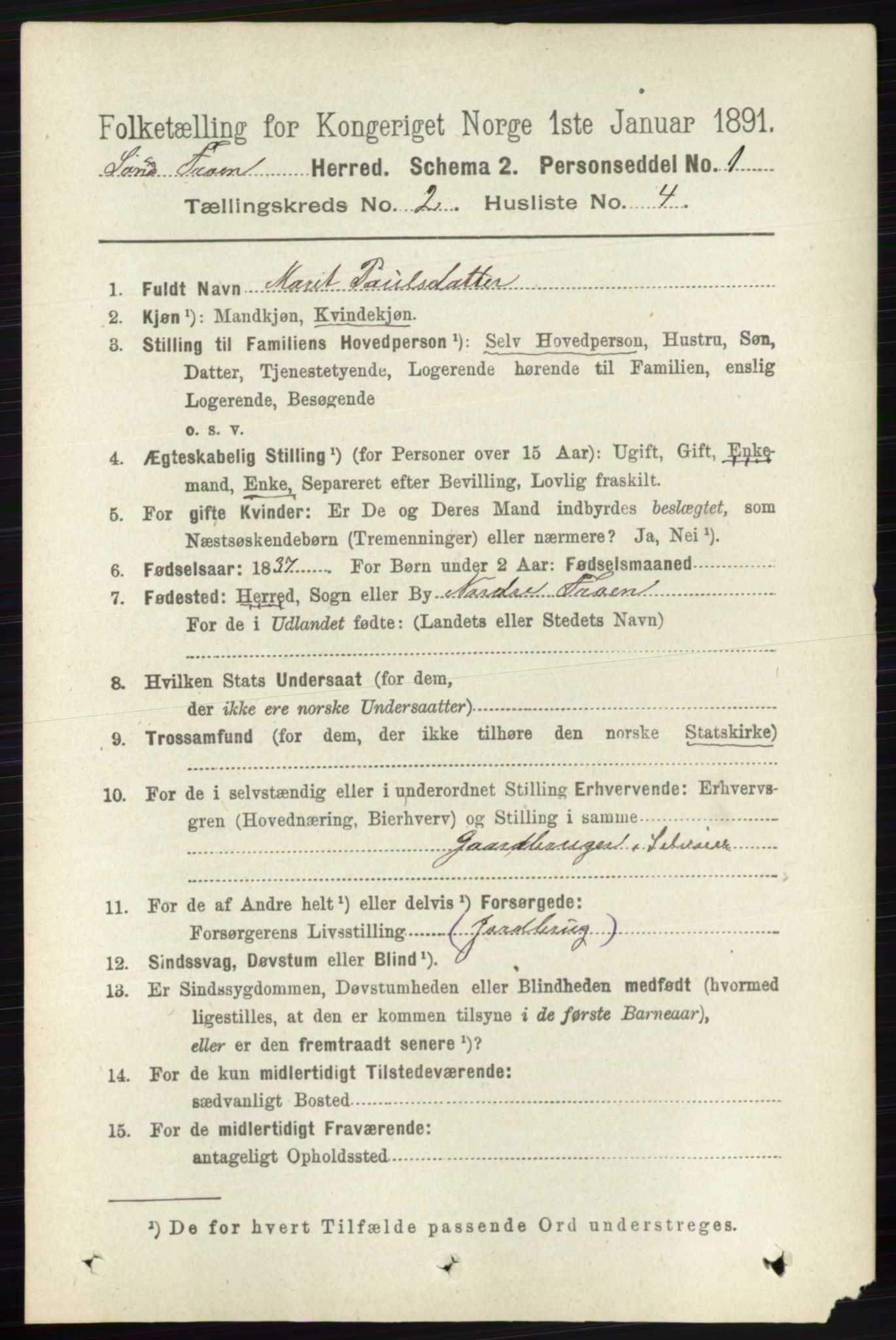 RA, Folketelling 1891 for 0519 Sør-Fron herred, 1891, s. 572