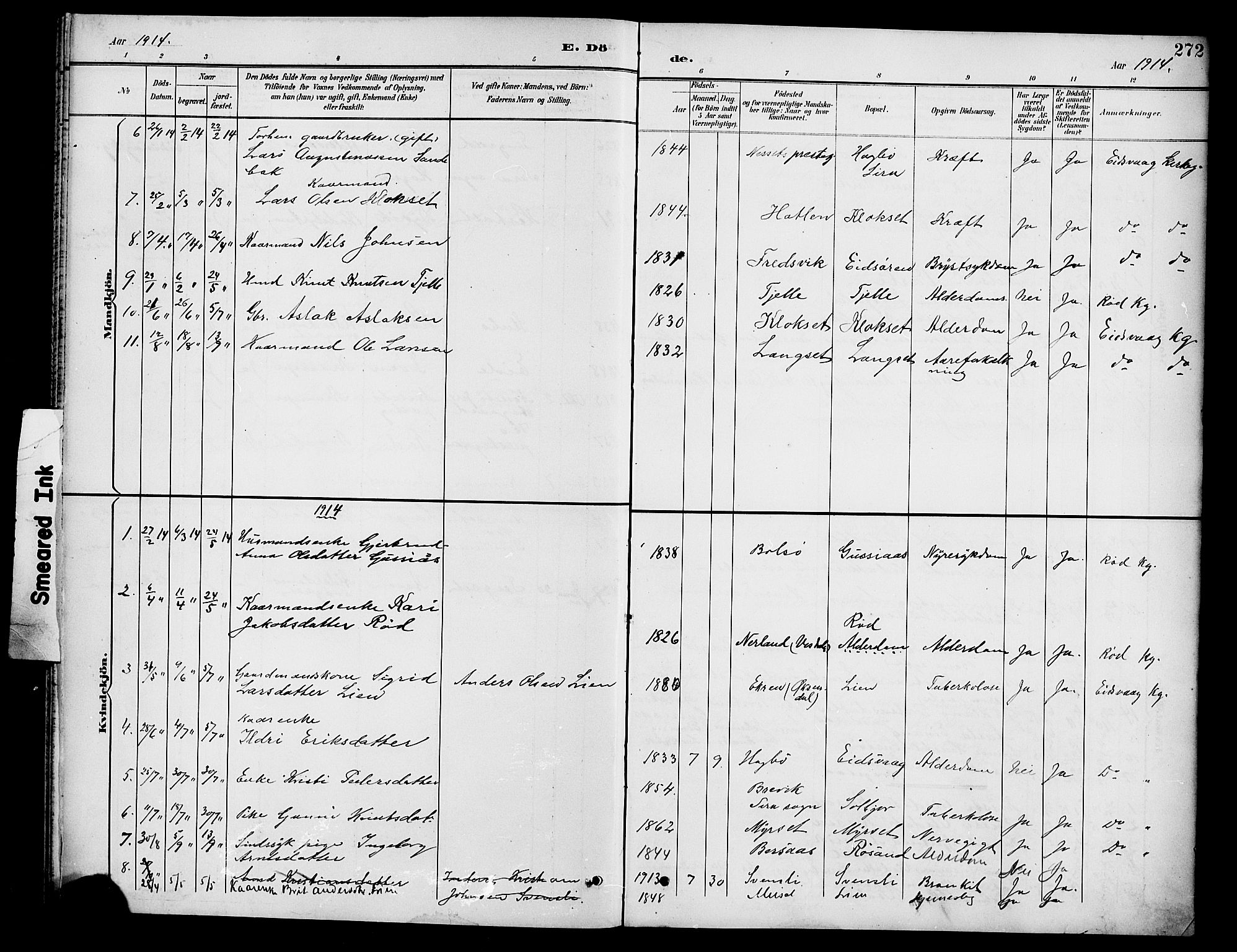 Ministerialprotokoller, klokkerbøker og fødselsregistre - Møre og Romsdal, SAT/A-1454/551/L0632: Klokkerbok nr. 551C04, 1894-1920, s. 272