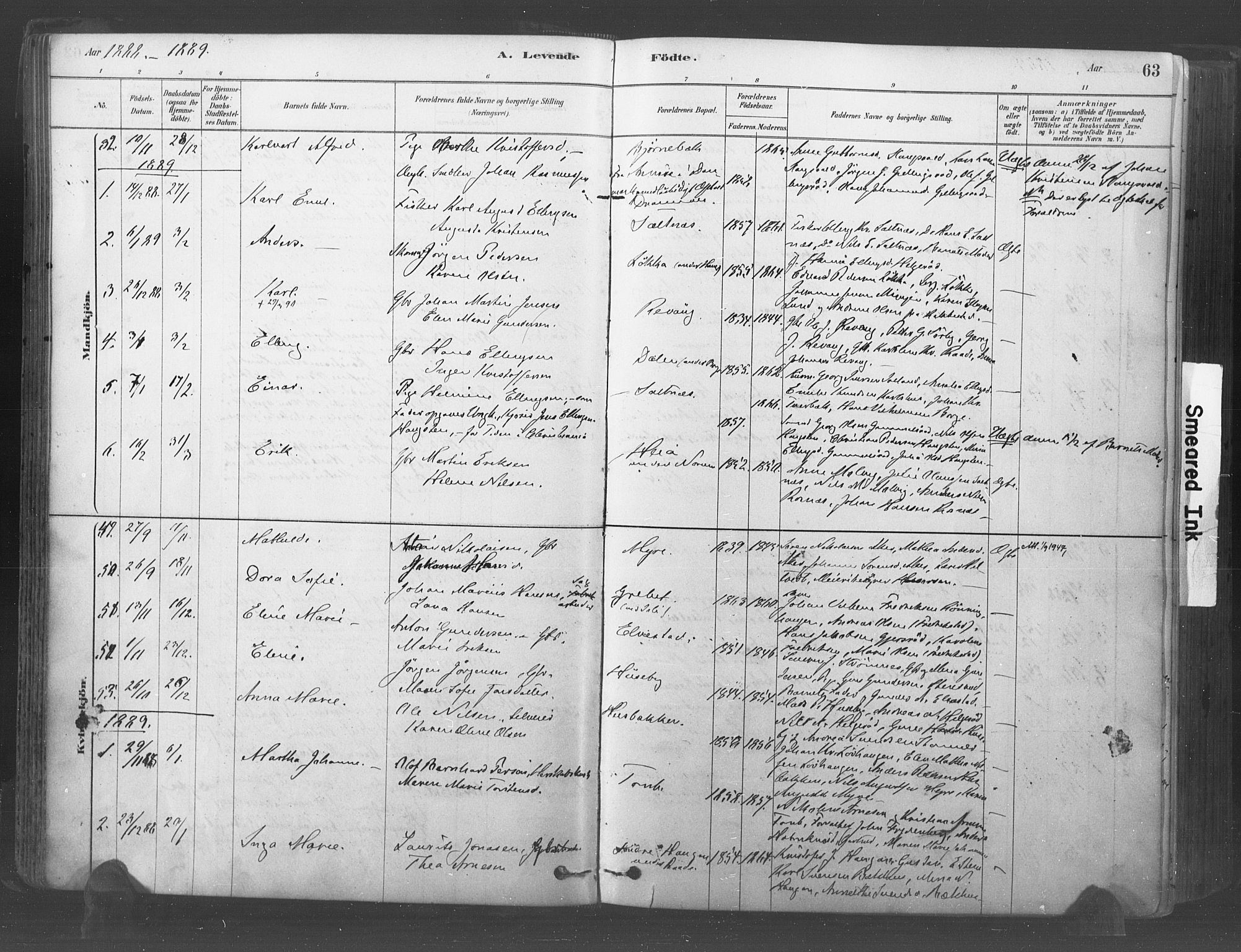 Råde prestekontor kirkebøker, AV/SAO-A-2009/F/Fa/L0007: Ministerialbok nr. 7, 1878-1902, s. 63