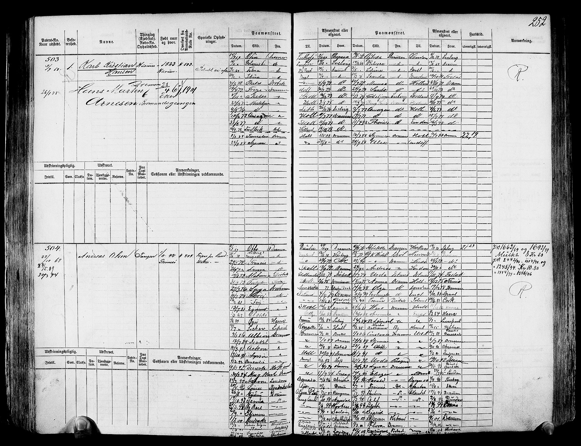 Drammen innrulleringsdistrikt, AV/SAKO-A-781/F/Fc/L0001: Hovedrulle, 1868, s. 256