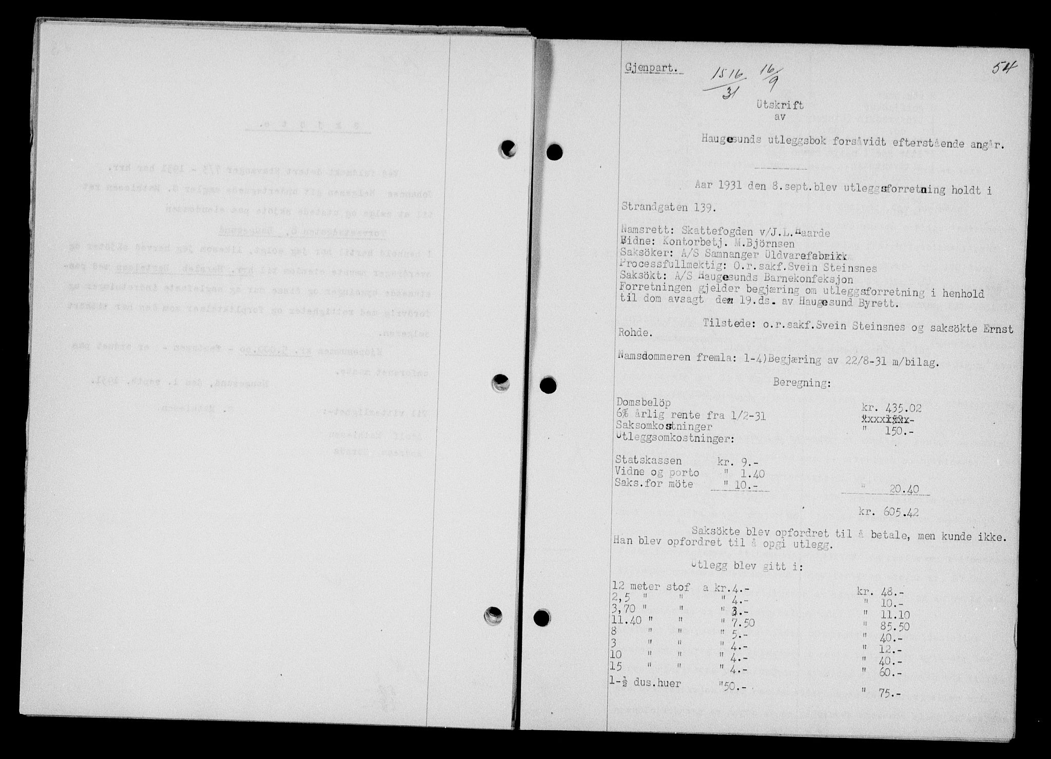 Haugesund tingrett, SAST/A-101415/01/II/IIC/L0024: Pantebok nr. 24, 1931-1932, Tingl.dato: 16.09.1931