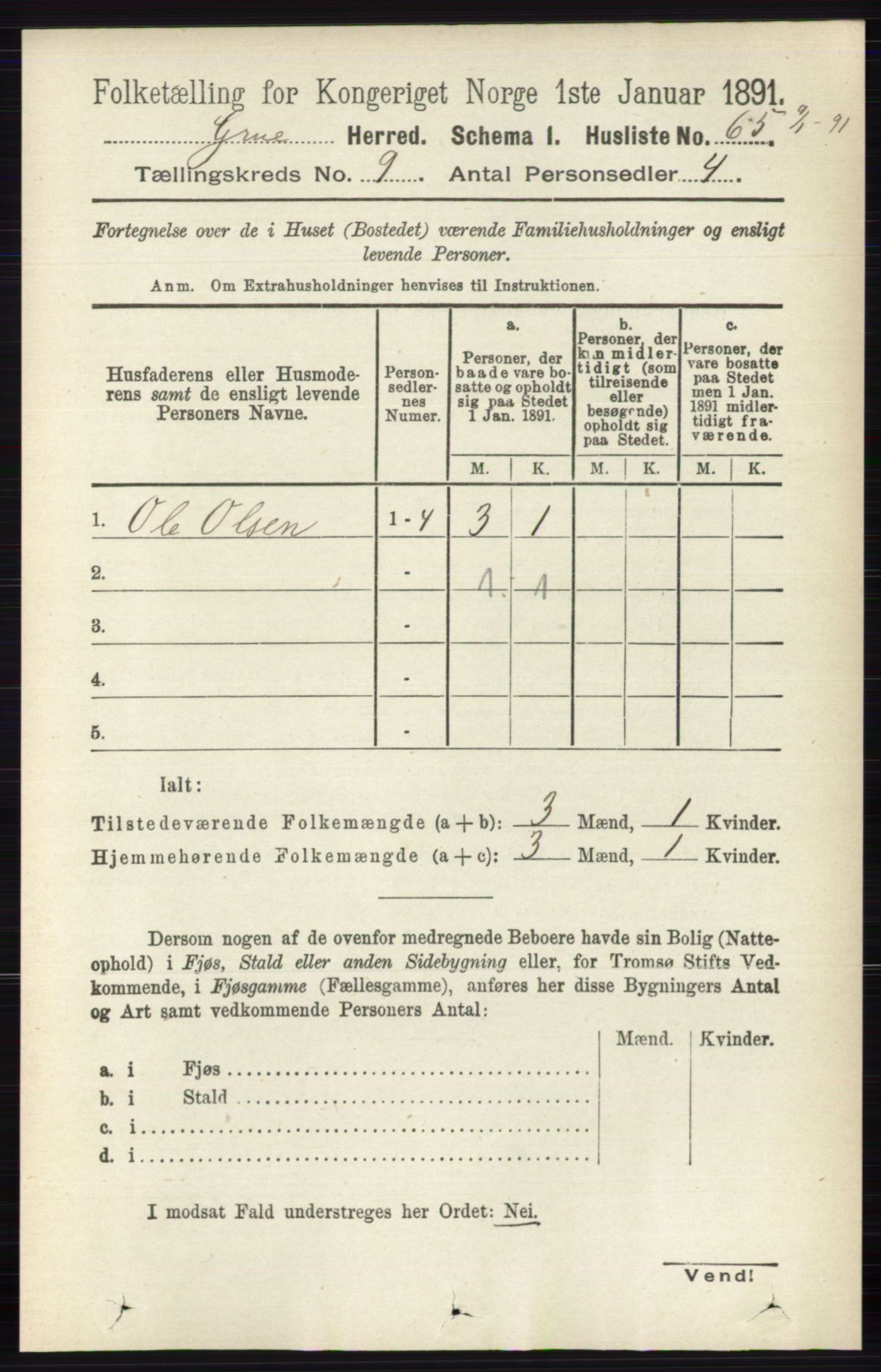 RA, Folketelling 1891 for 0423 Grue herred, 1891, s. 4871