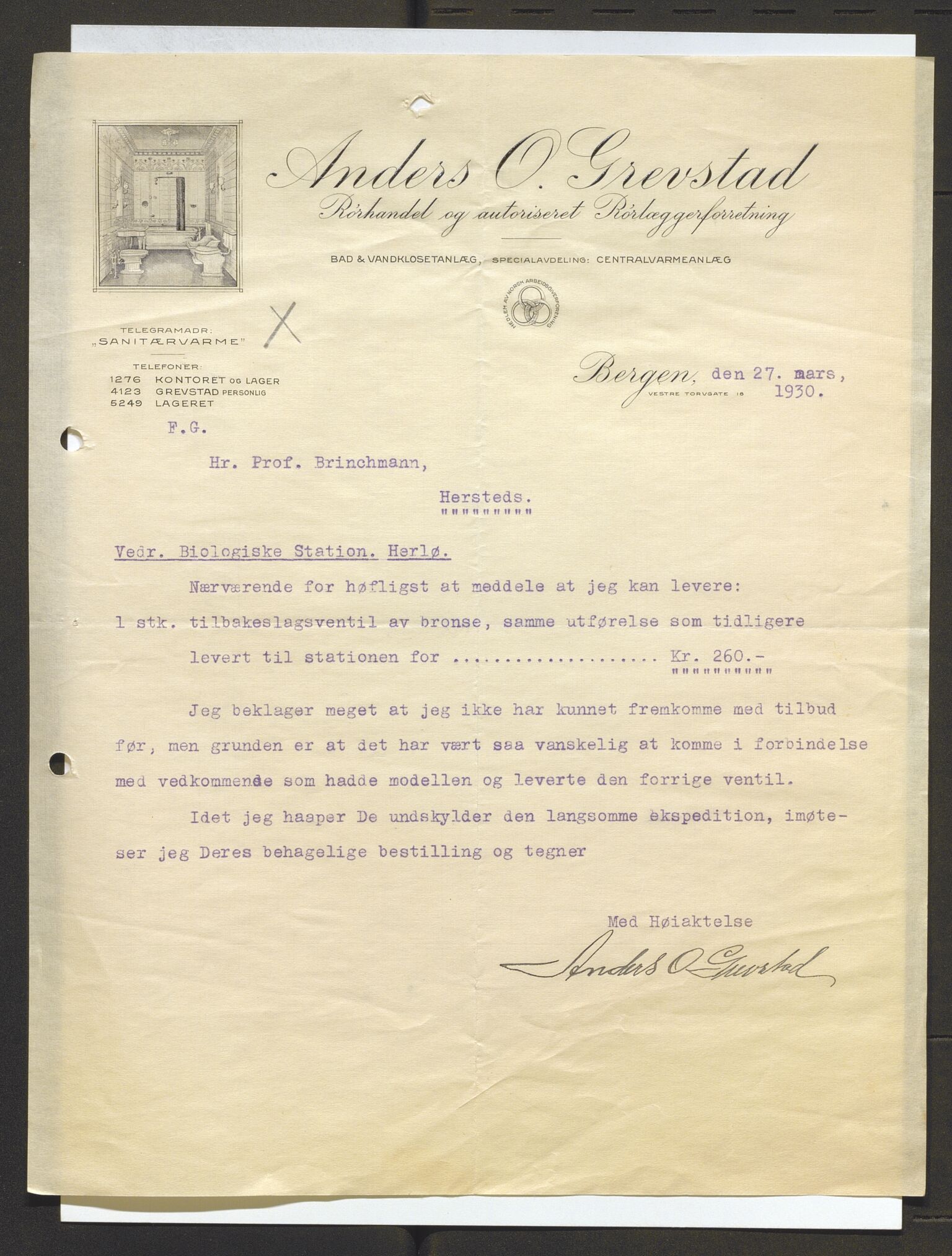 Bergens Museum, AV/SAB-A-17301/13/D/L0002: Korrespondanse , 1928-1940, s. 95