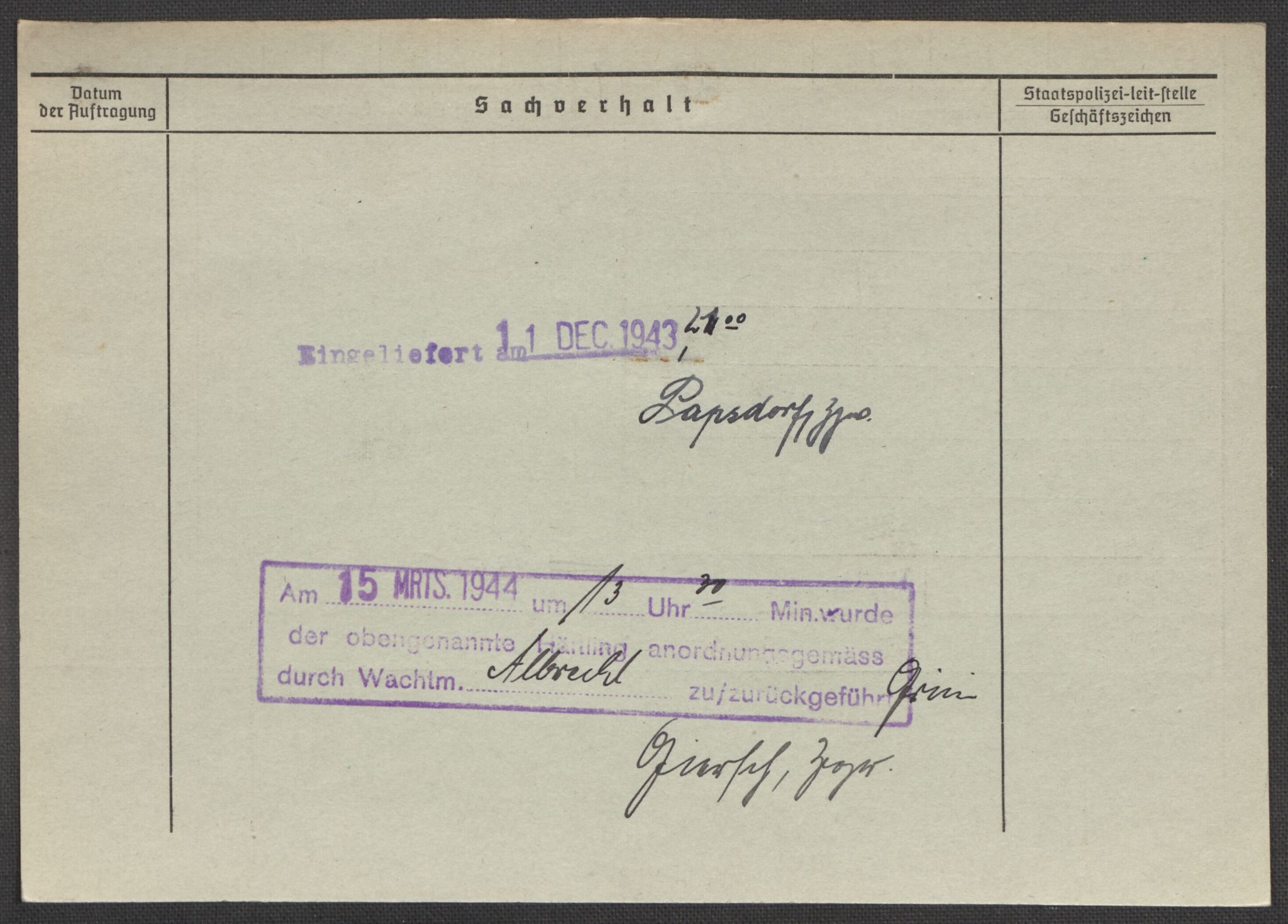 Befehlshaber der Sicherheitspolizei und des SD, RA/RAFA-5969/E/Ea/Eaa/L0008: Register over norske fanger i Møllergata 19: Oelze-Ru, 1940-1945, s. 43