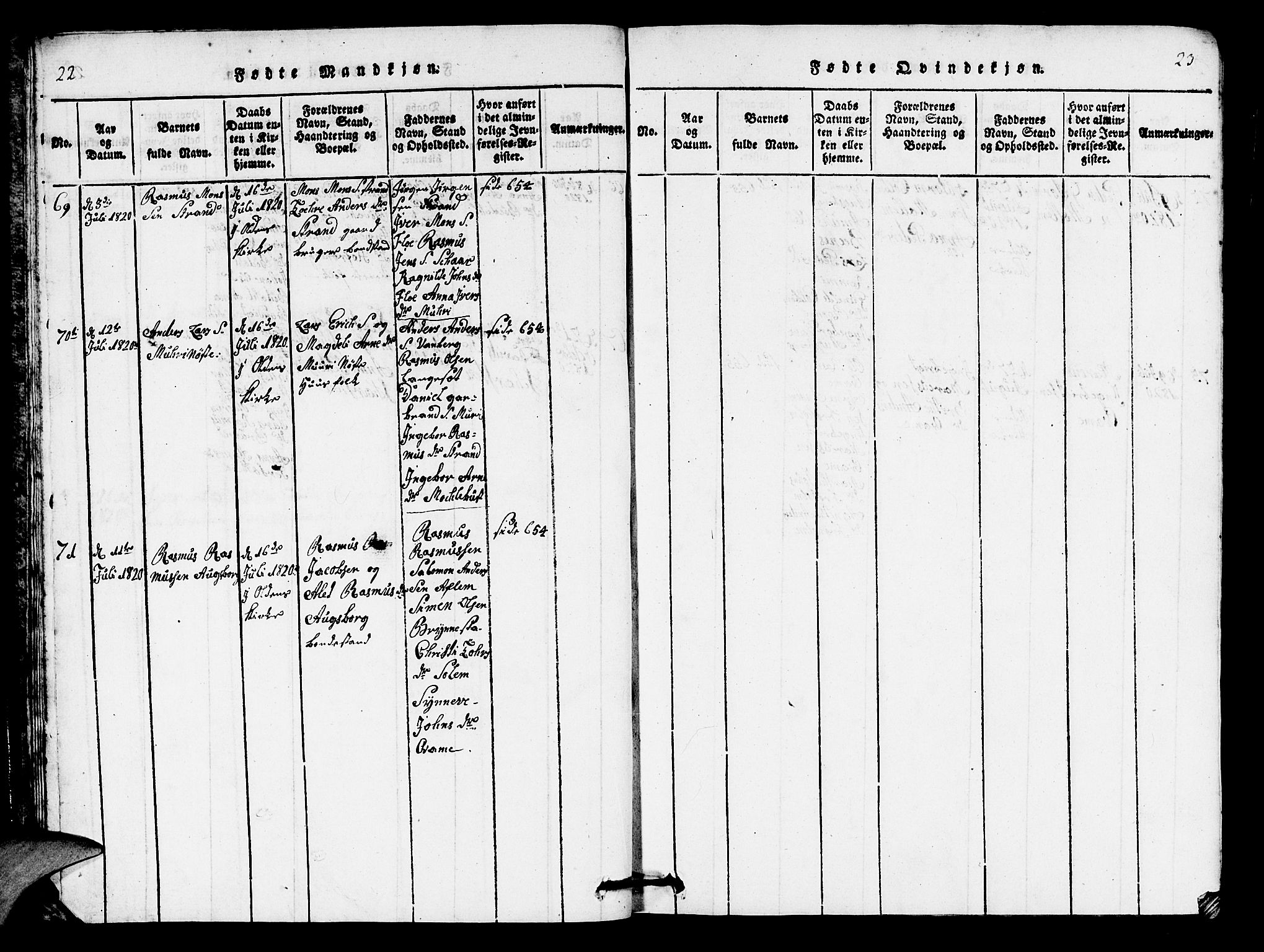 Innvik sokneprestembete, AV/SAB-A-80501: Klokkerbok nr. B 1, 1816-1820, s. 22-23