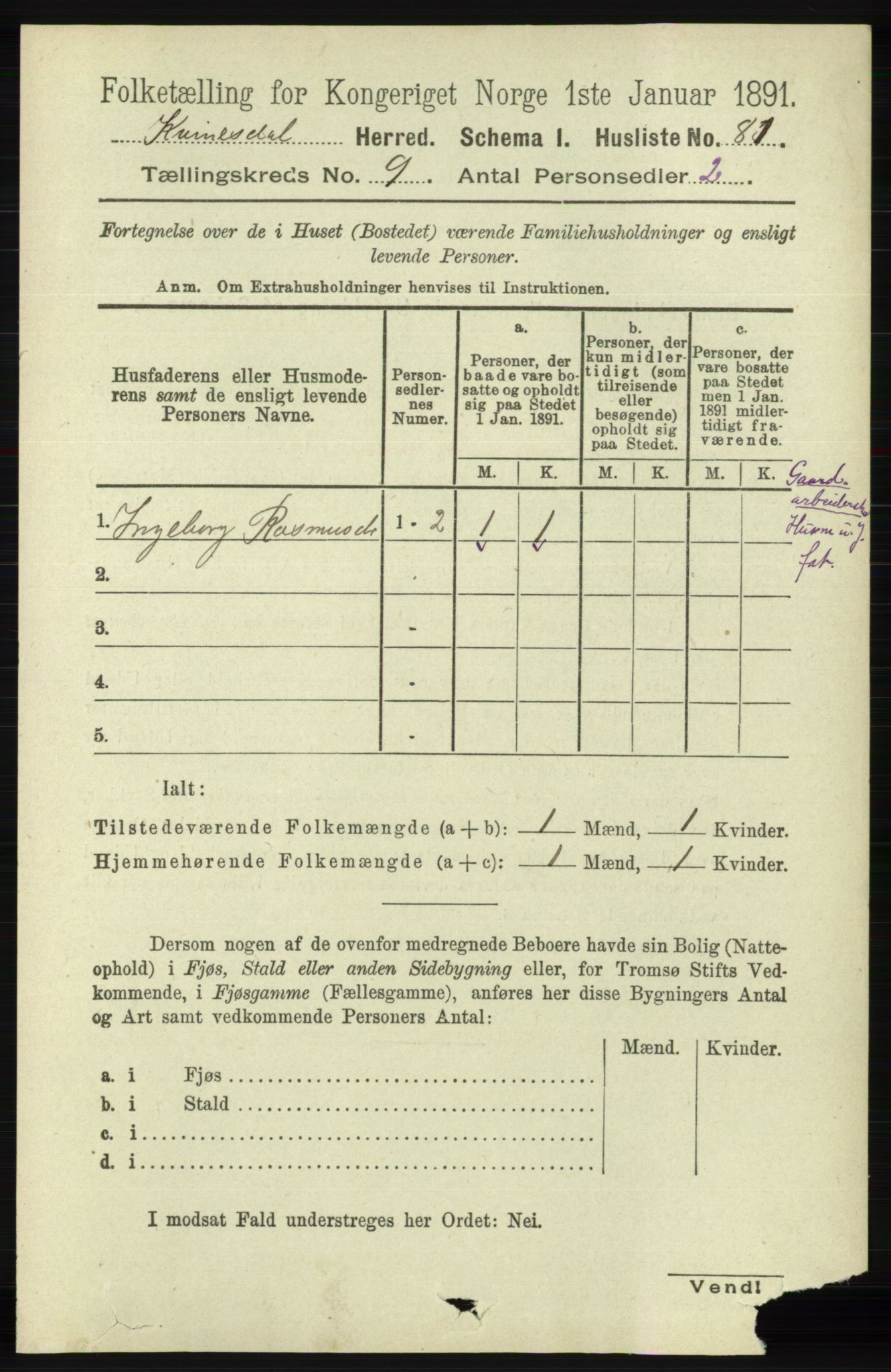 RA, Folketelling 1891 for 1037 Kvinesdal herred, 1891, s. 3289