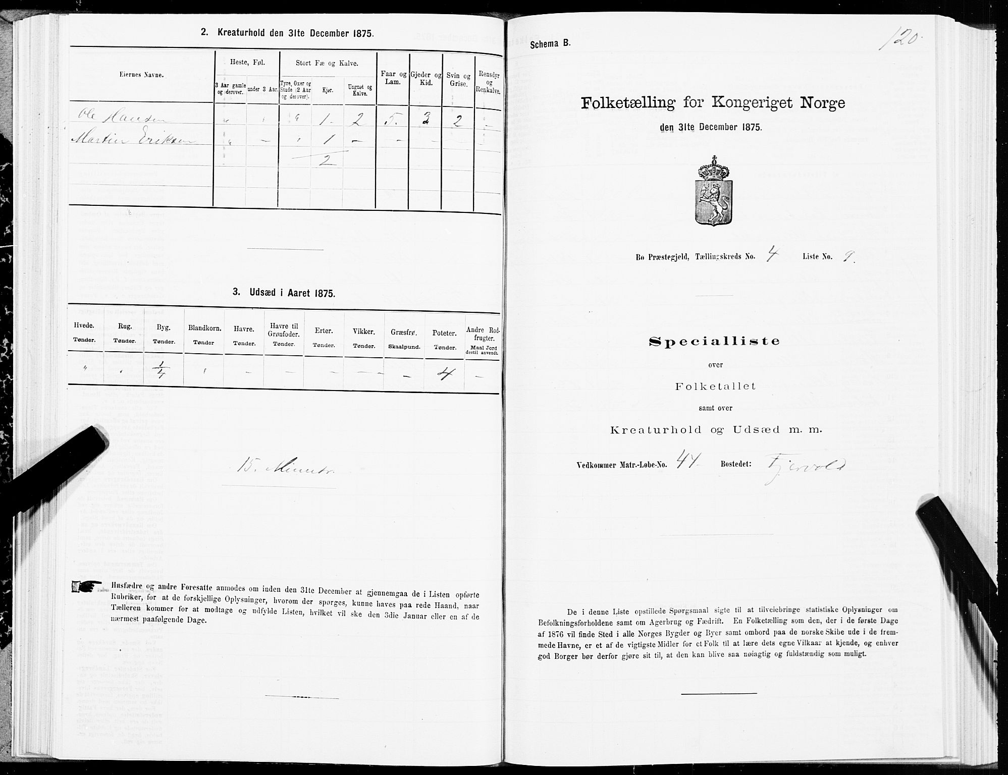SAT, Folketelling 1875 for 1867P Bø prestegjeld, 1875, s. 2120