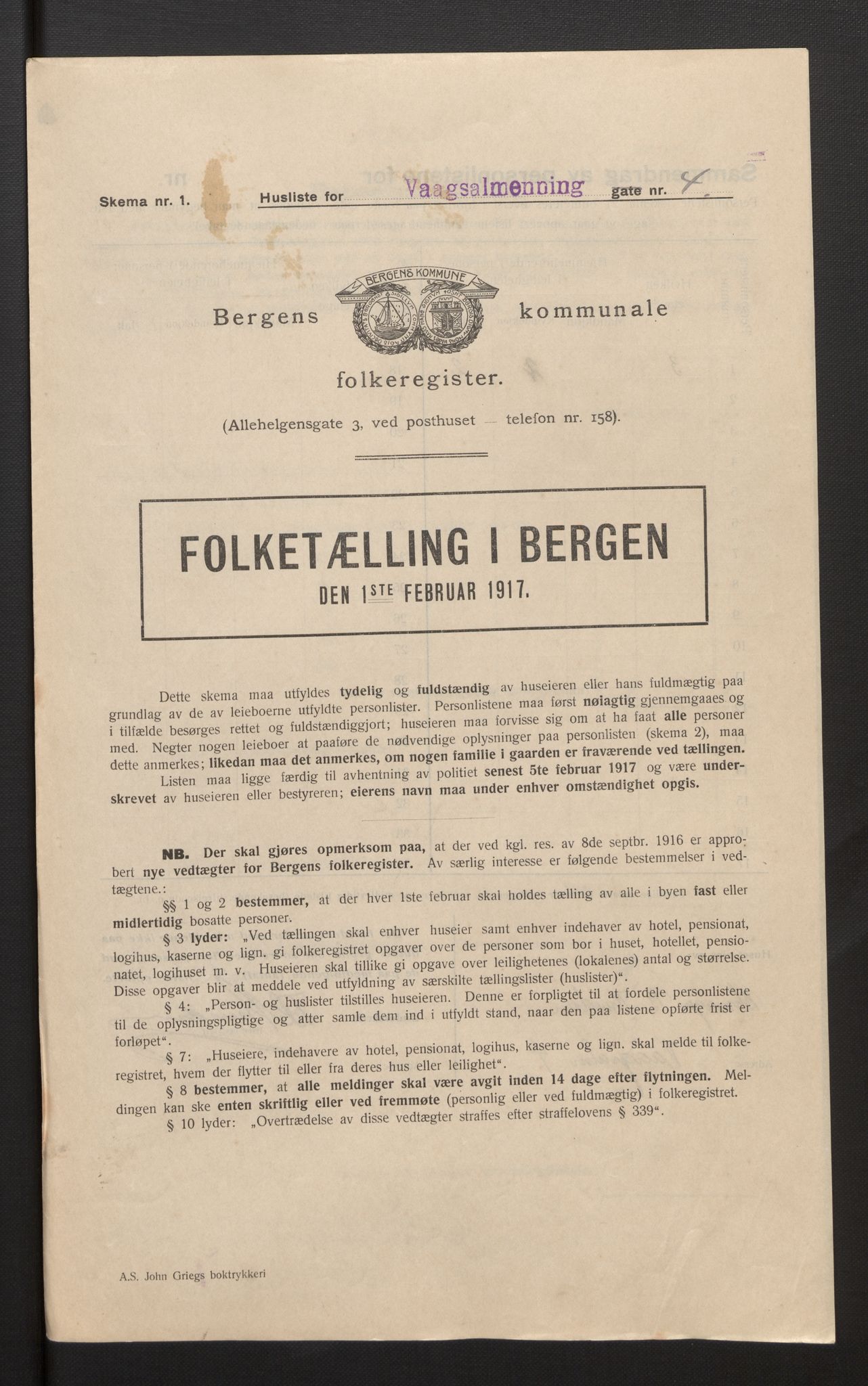 SAB, Kommunal folketelling 1917 for Bergen kjøpstad, 1917, s. 43458