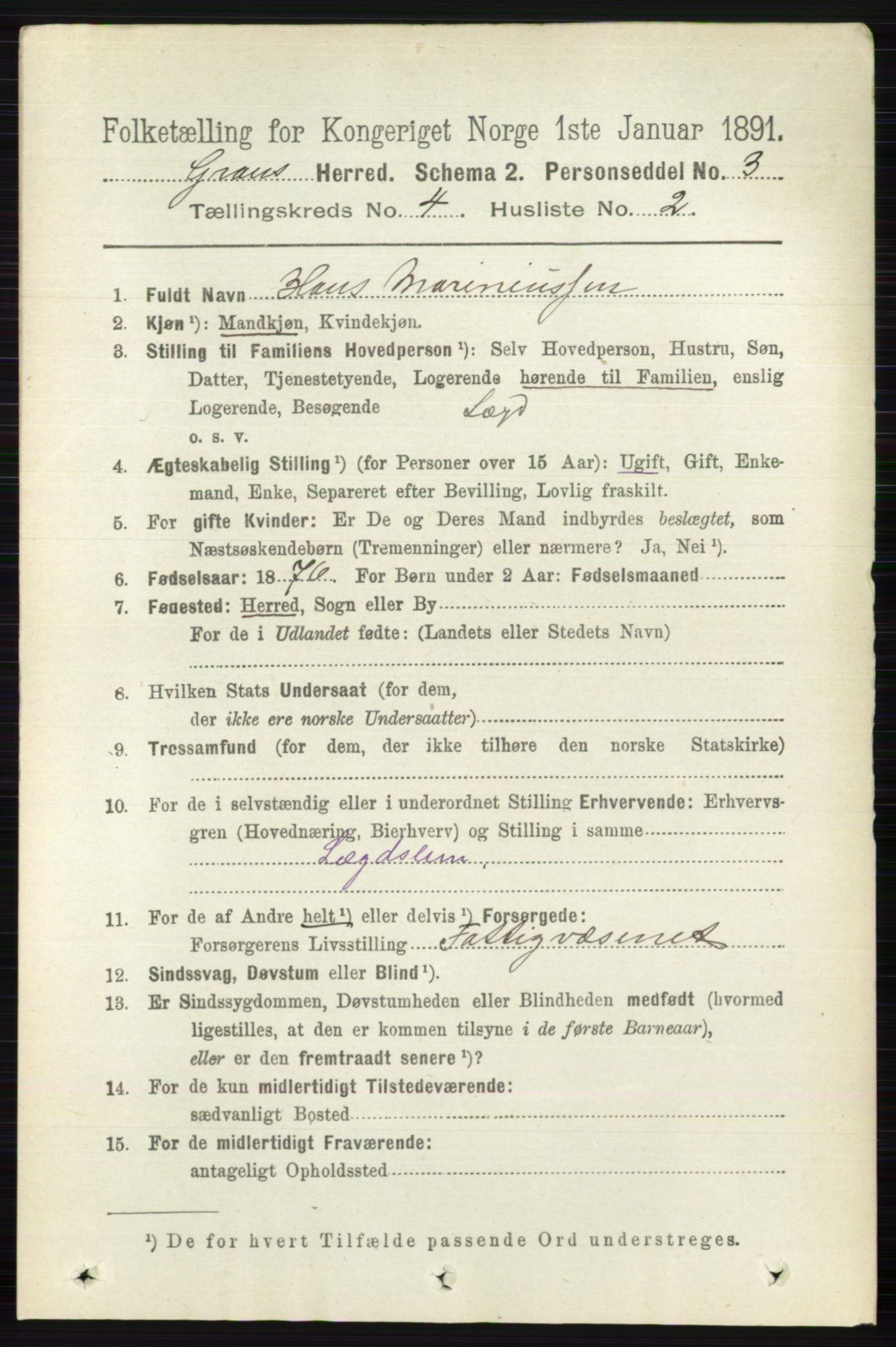 RA, Folketelling 1891 for 0534 Gran herred, 1891, s. 1159