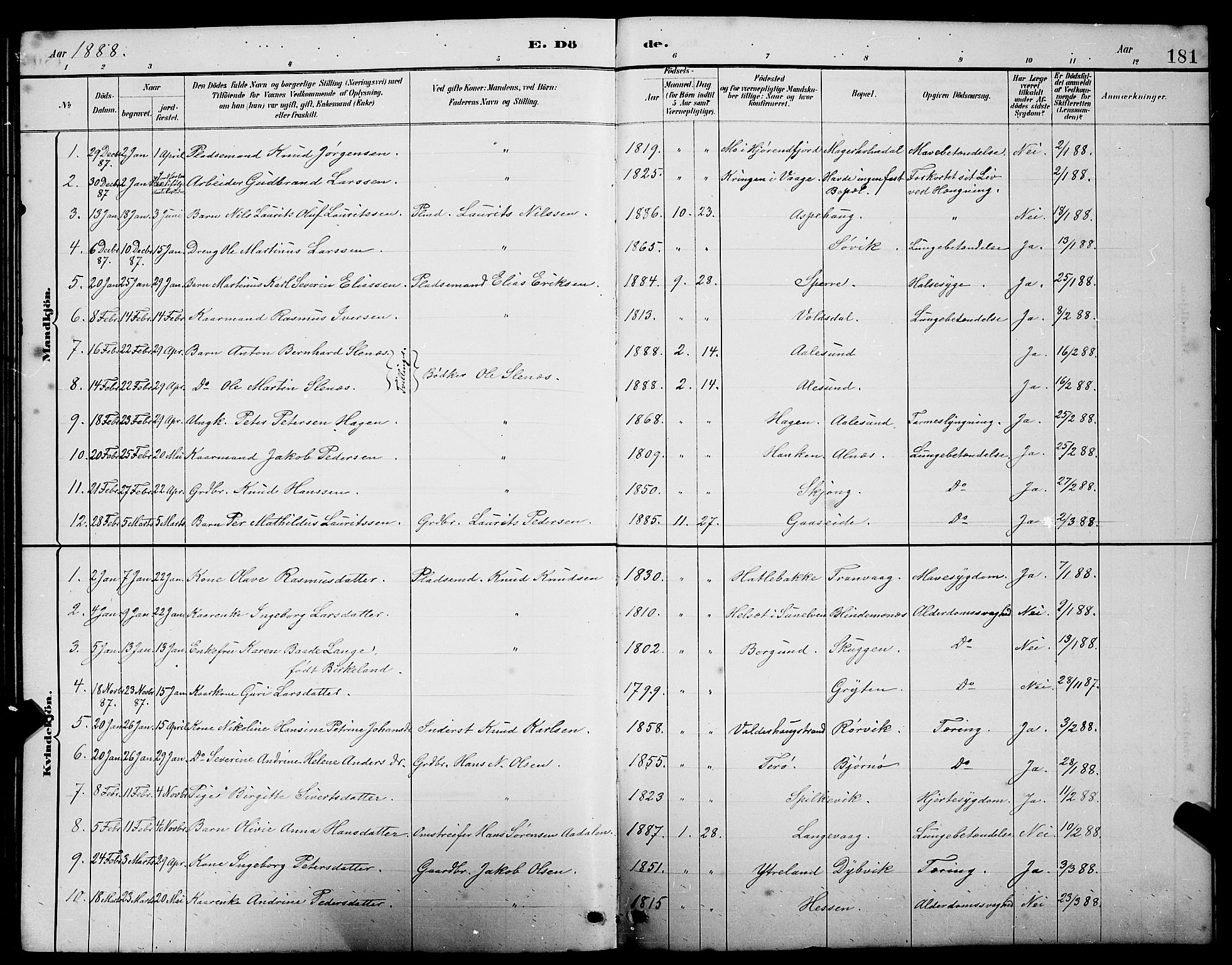 Ministerialprotokoller, klokkerbøker og fødselsregistre - Møre og Romsdal, AV/SAT-A-1454/528/L0430: Klokkerbok nr. 528C11, 1884-1899, s. 181