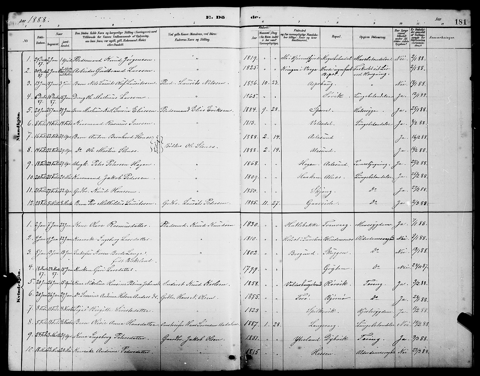 Ministerialprotokoller, klokkerbøker og fødselsregistre - Møre og Romsdal, SAT/A-1454/528/L0430: Klokkerbok nr. 528C11, 1884-1899, s. 181