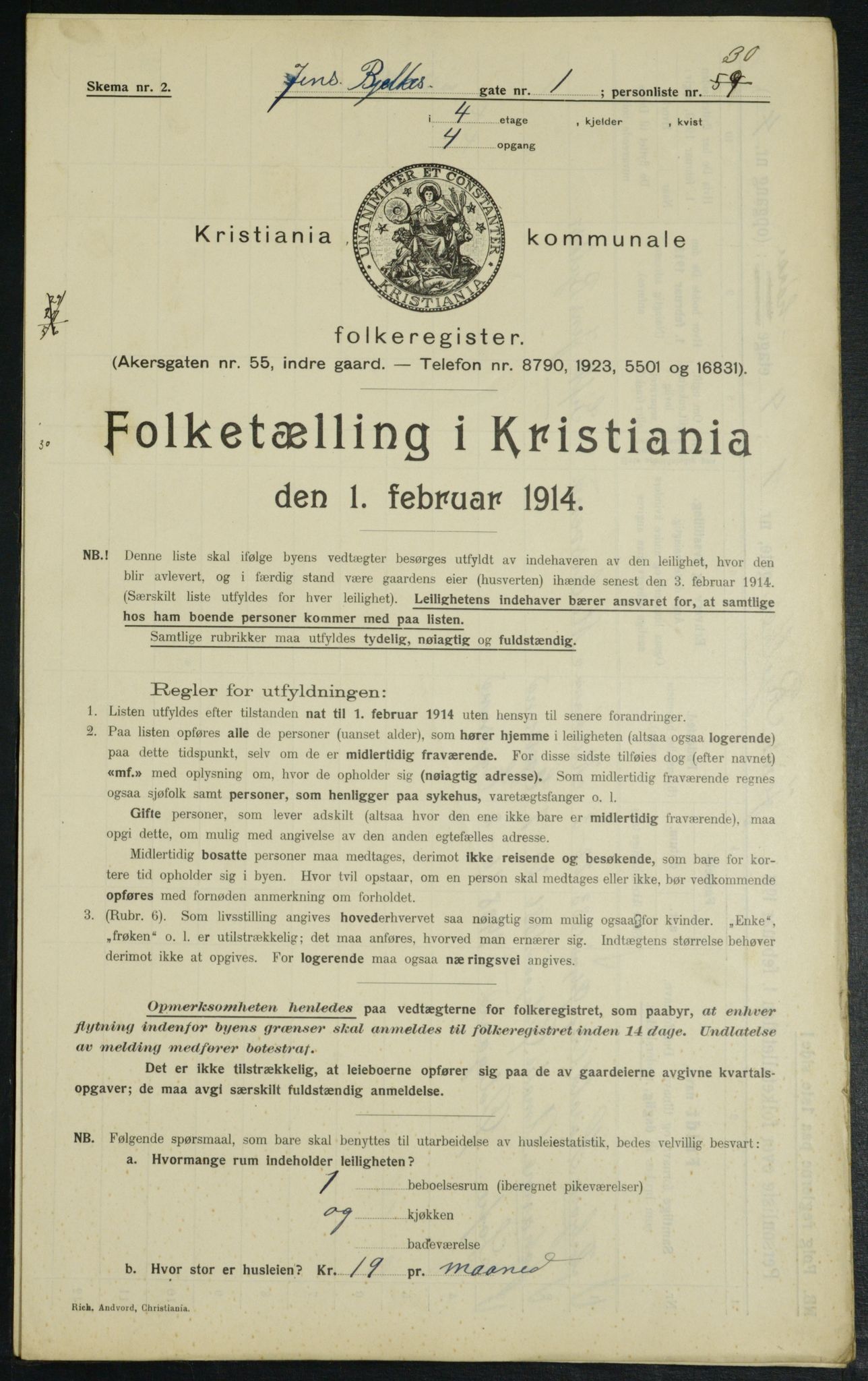 OBA, Kommunal folketelling 1.2.1914 for Kristiania, 1914, s. 45457