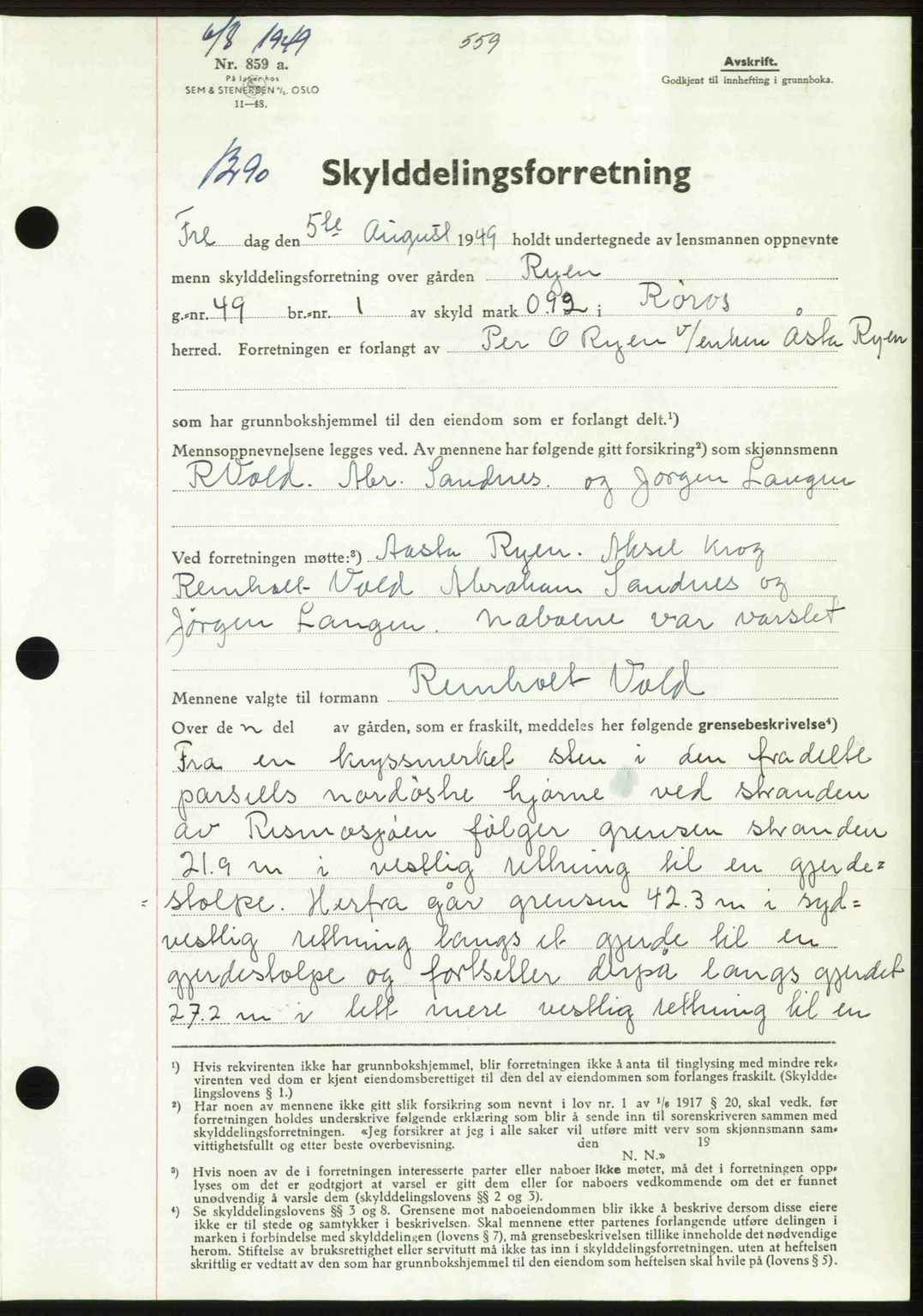 Gauldal sorenskriveri, SAT/A-0014/1/2/2C: Pantebok nr. A8, 1949-1949, Dagboknr: 1290/1949