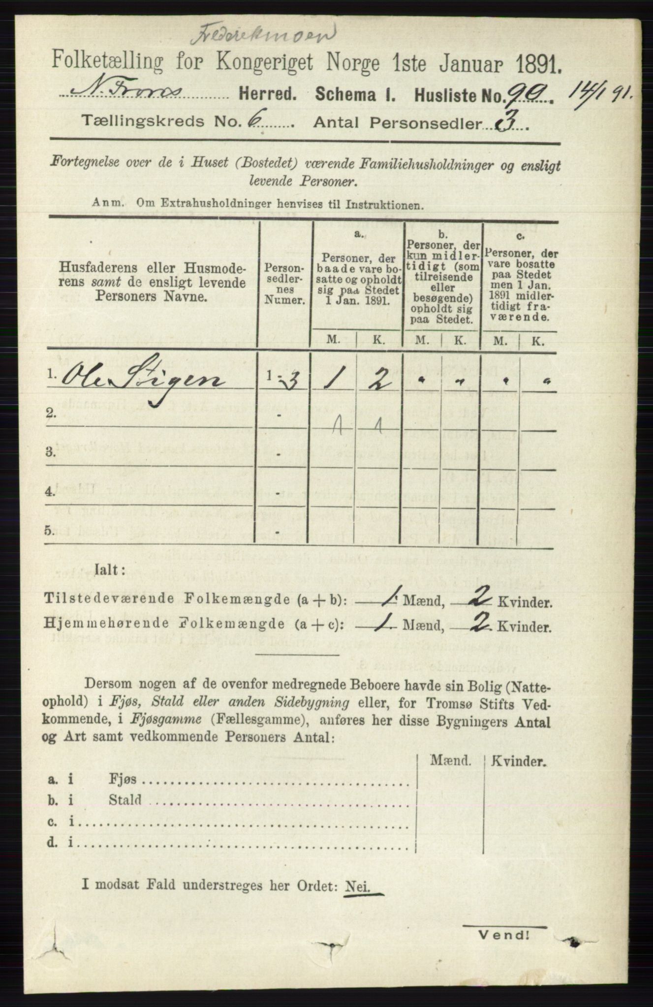 RA, Folketelling 1891 for 0518 Nord-Fron herred, 1891, s. 2255