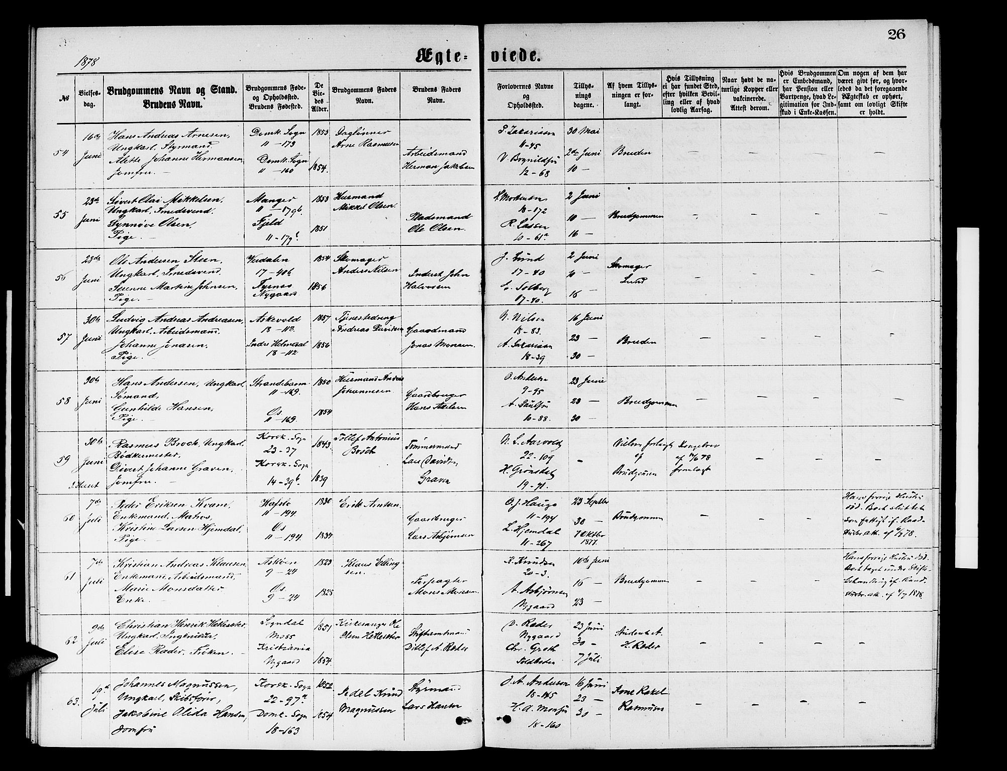 Domkirken sokneprestembete, AV/SAB-A-74801/H/Hab/L0031: Klokkerbok nr. D 3, 1877-1880, s. 26