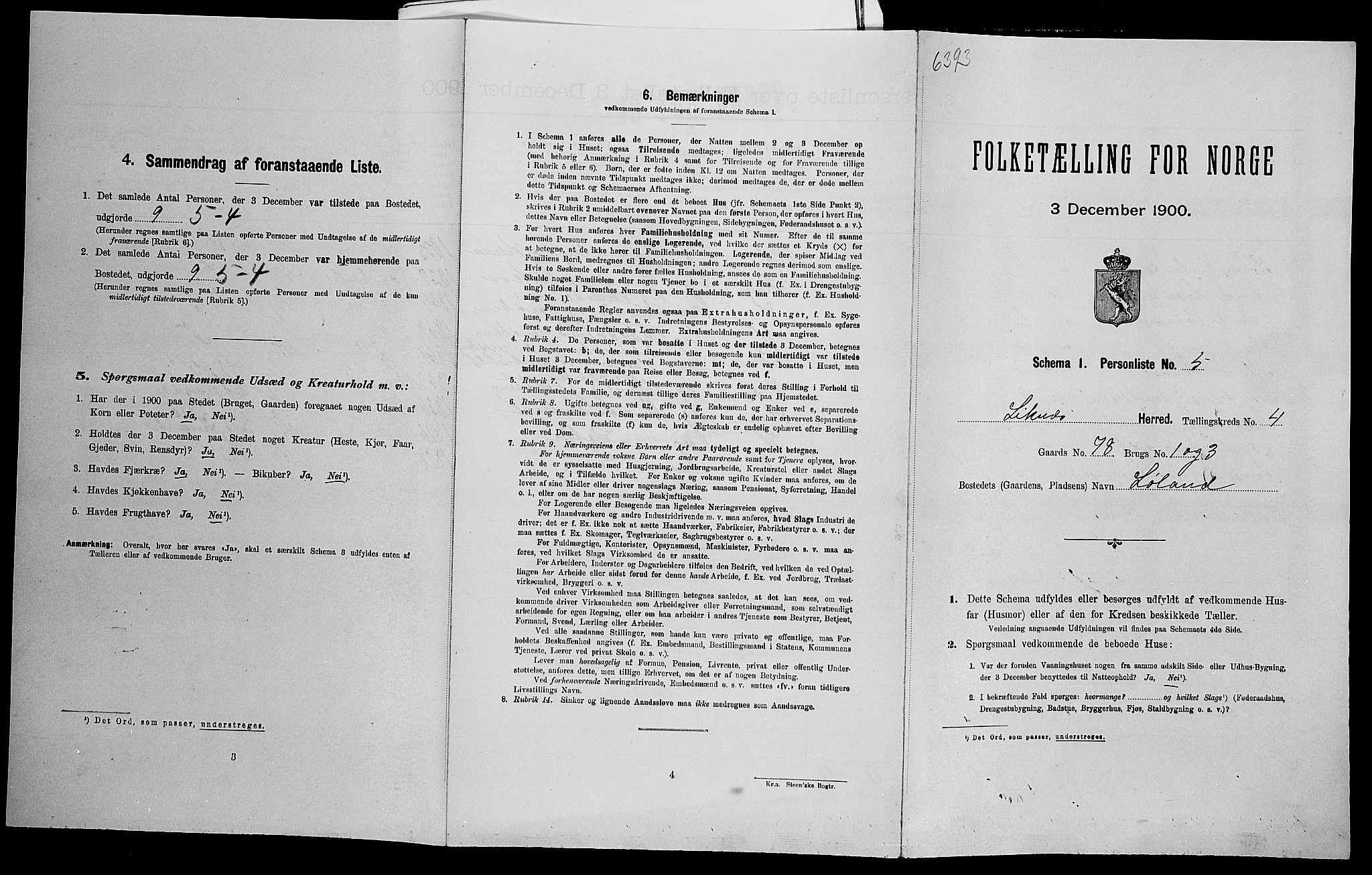 SAK, Folketelling 1900 for 1037 Liknes herred, 1900, s. 285