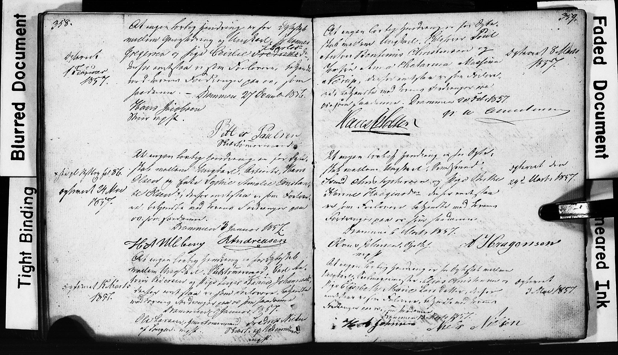 Strømsø kirkebøker, SAKO/A-246/H/Hb/L0002: Forlovererklæringer nr. 2, 1815-1857, s. 358-359