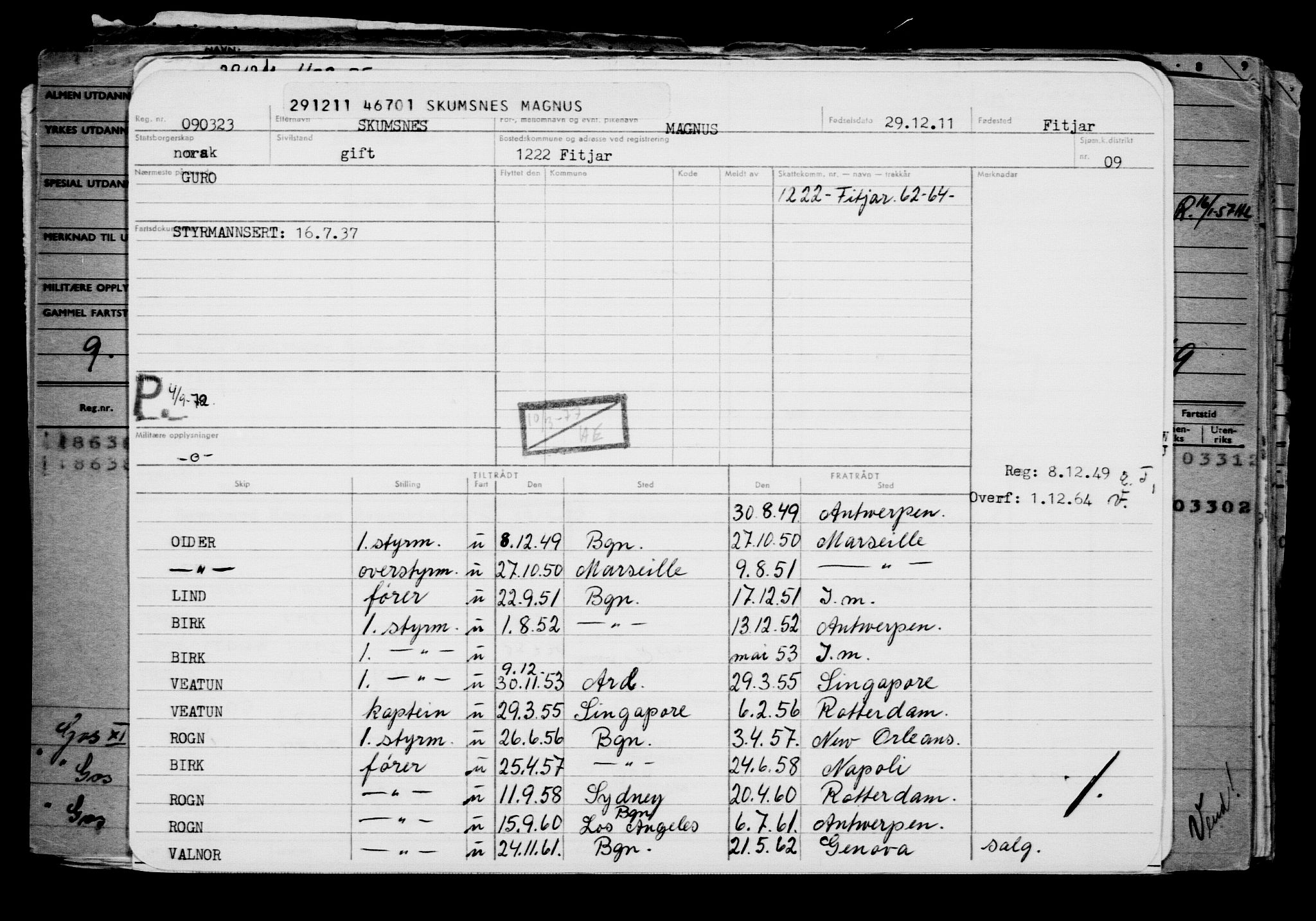 Direktoratet for sjømenn, AV/RA-S-3545/G/Gb/L0101: Hovedkort, 1911, s. 913