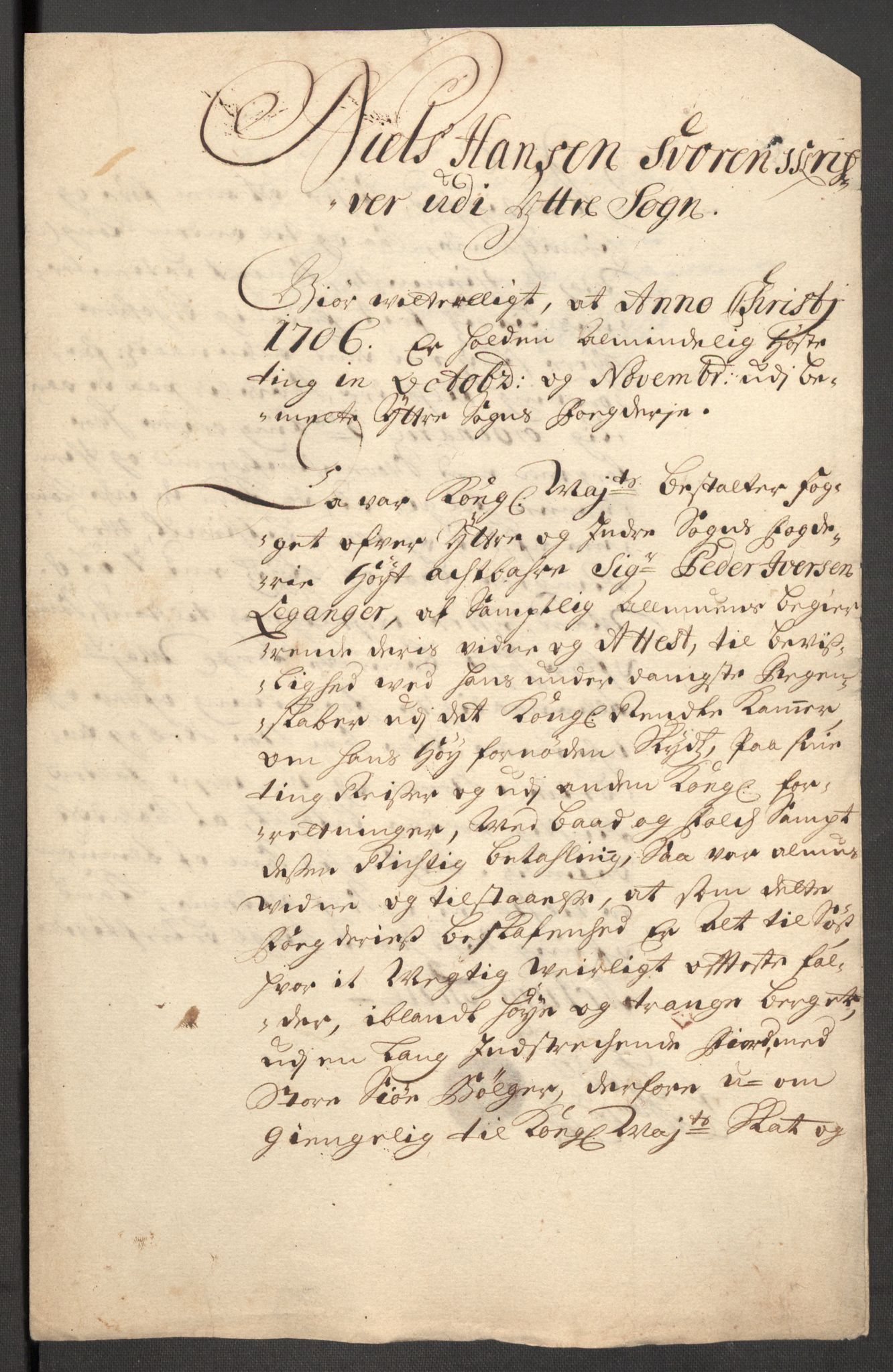 Rentekammeret inntil 1814, Reviderte regnskaper, Fogderegnskap, AV/RA-EA-4092/R52/L3314: Fogderegnskap Sogn, 1705-1707, s. 402