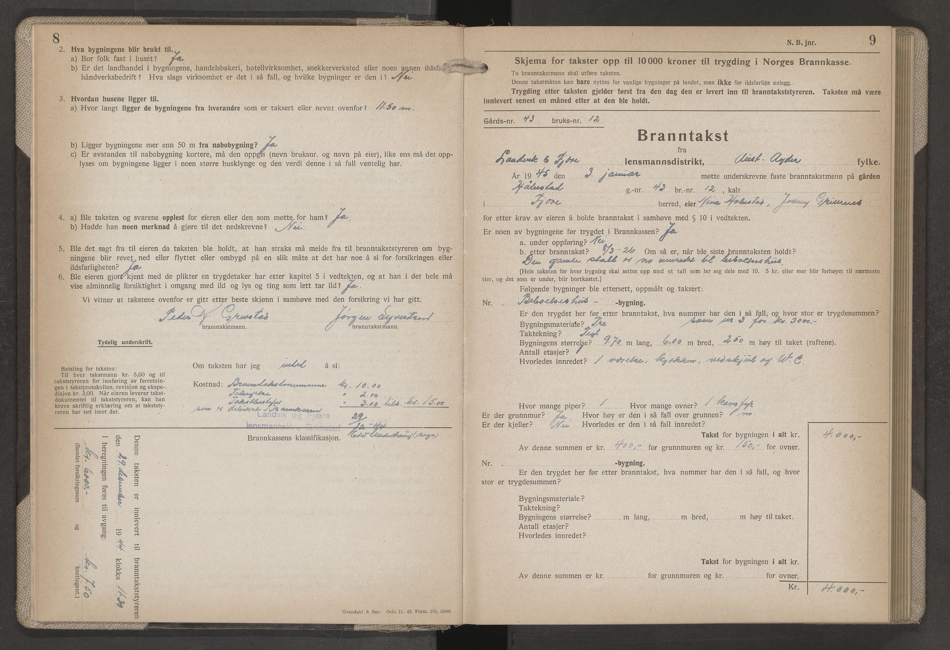 Norges Brannkasse Landvik og Fjære, AV/SAK-2241-0032/F/Fa/L0024: Branntakstprotokoll nr. 24, 1944-1949