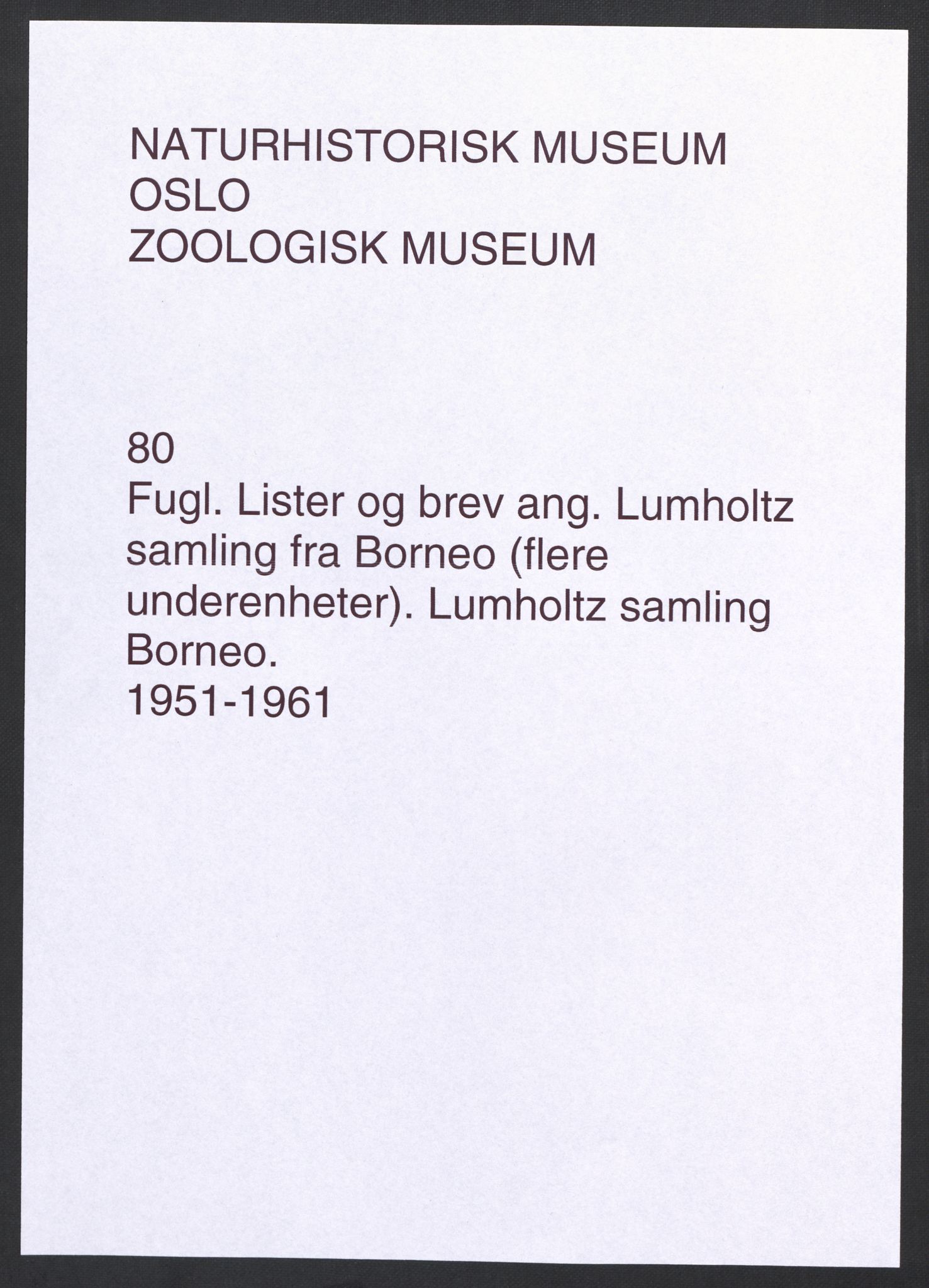 Naturhistorisk museum (Oslo), NHMO/-/2, 1951-1961