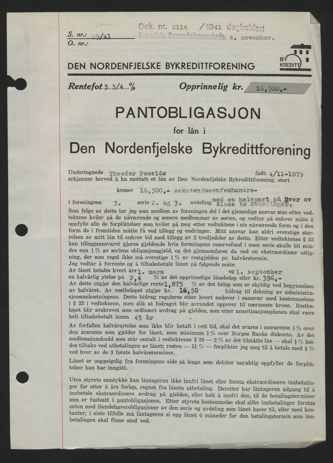 Romsdal sorenskriveri, SAT/A-4149/1/2/2C: Pantebok nr. B2, 1939-1945, Dagboknr: 2114/1941