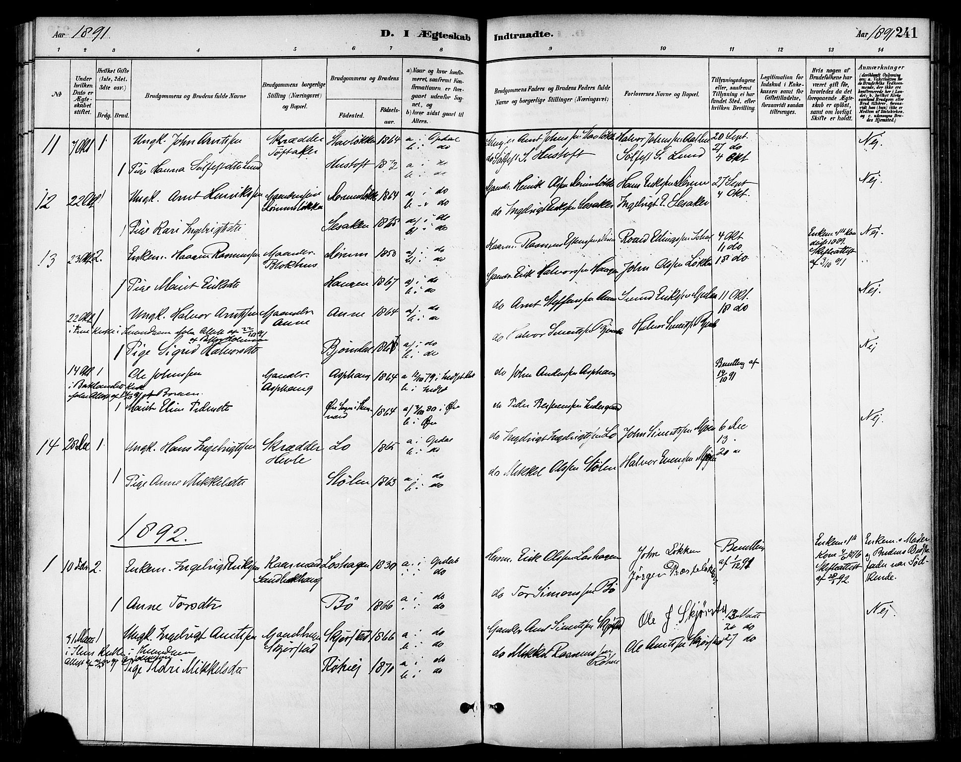 Ministerialprotokoller, klokkerbøker og fødselsregistre - Sør-Trøndelag, AV/SAT-A-1456/678/L0901: Ministerialbok nr. 678A10, 1881-1894, s. 241