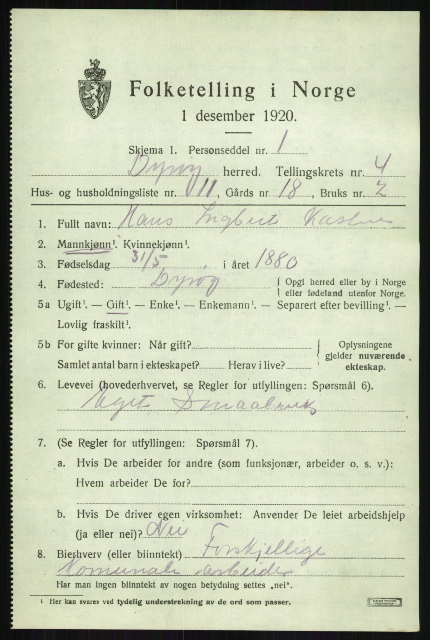 SATØ, Folketelling 1920 for 1926 Dyrøy herred, 1920, s. 2293