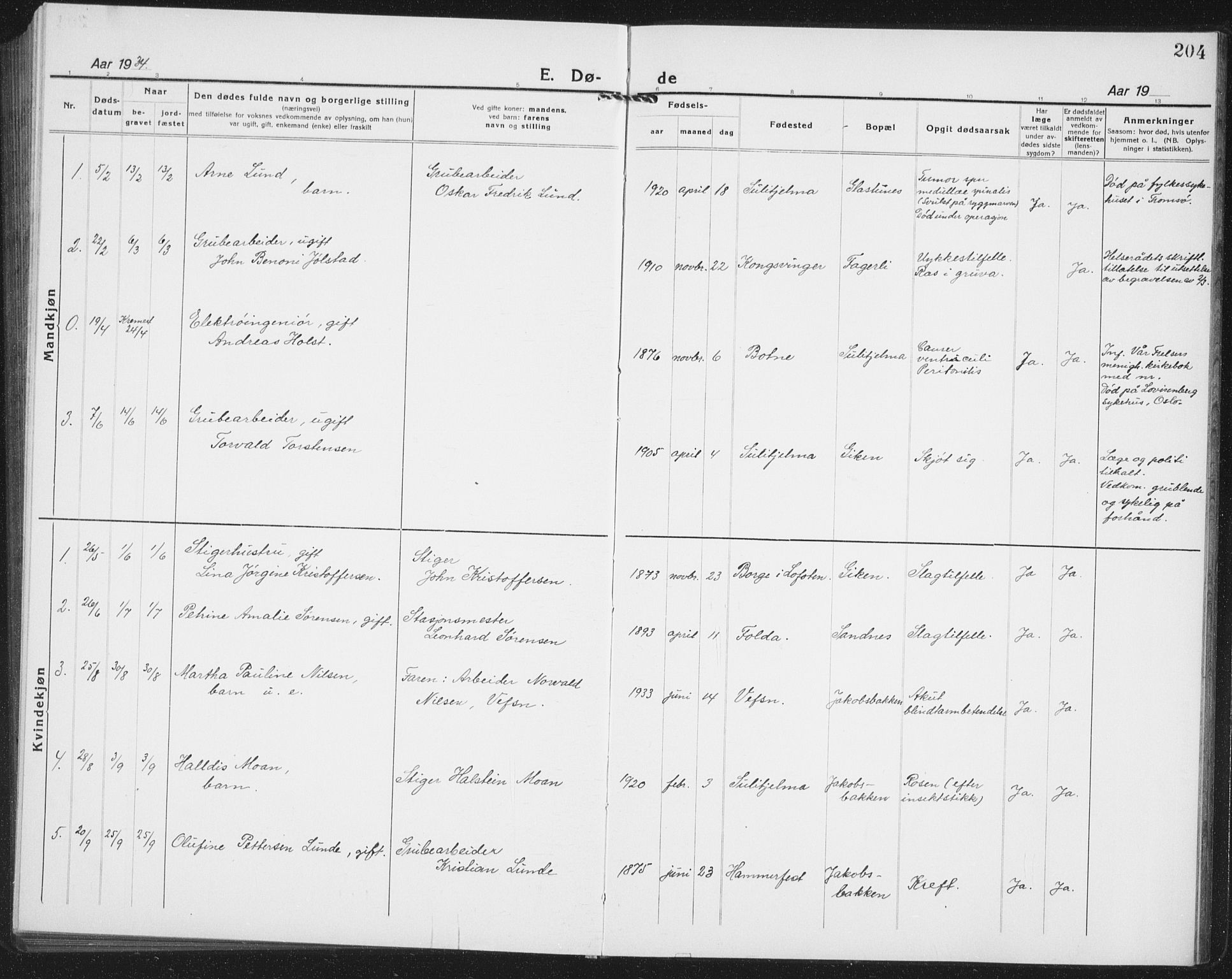 Ministerialprotokoller, klokkerbøker og fødselsregistre - Nordland, AV/SAT-A-1459/850/L0718: Klokkerbok nr. 850C02, 1921-1941, s. 204