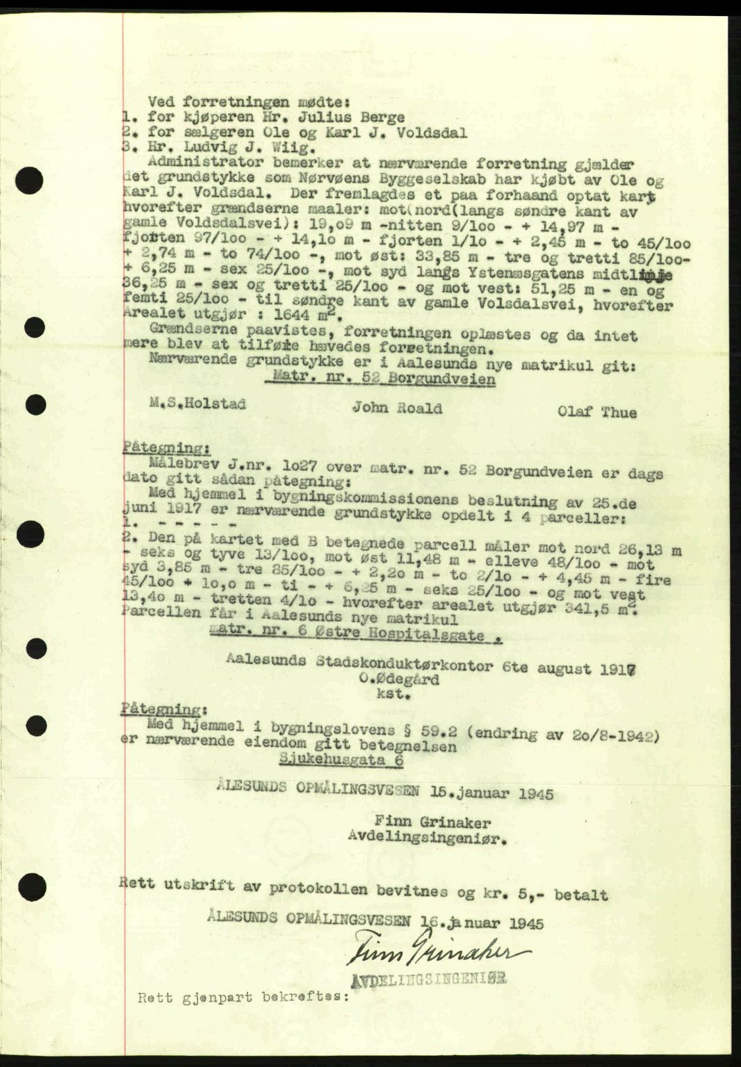 Ålesund byfogd, AV/SAT-A-4384: Pantebok nr. 36a, 1944-1945, Dagboknr: 136/1945